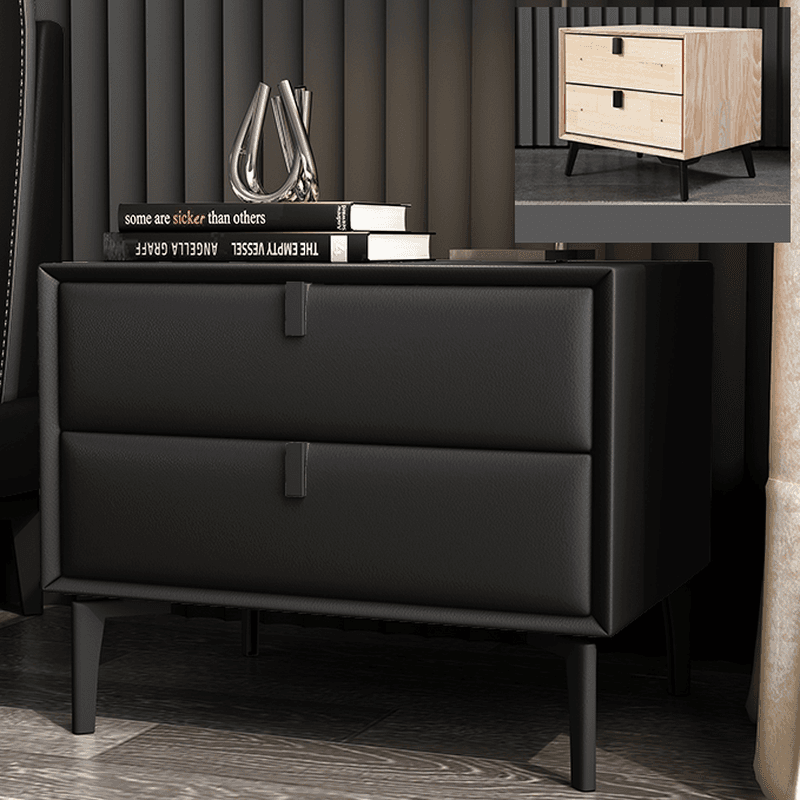 Stylish 2 Tiers Nightstand With Drawer Storage and Artificial Leather Countertop