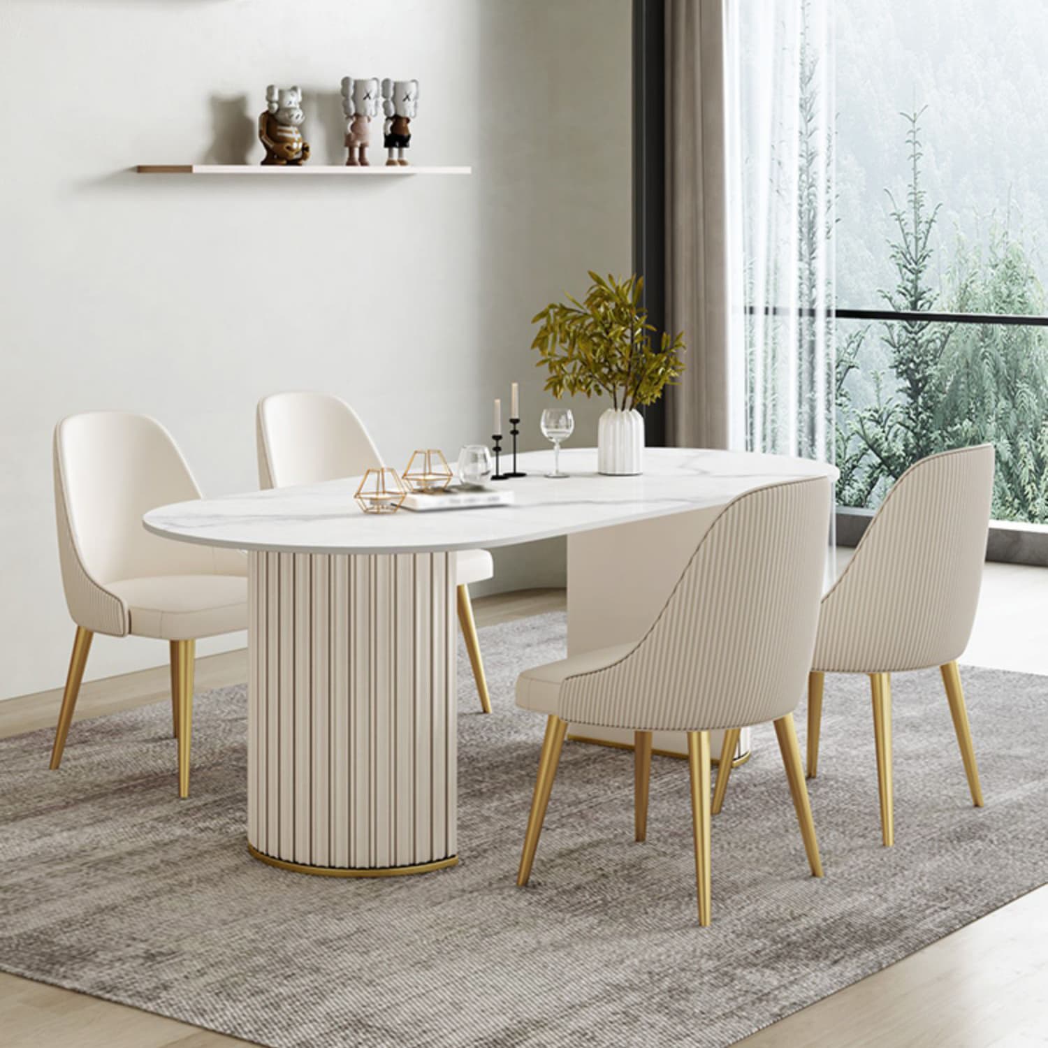 Glam 1/2/5/6/7 Pieces Dining Set Oval Sintered Stone Dining Table Set - image 10