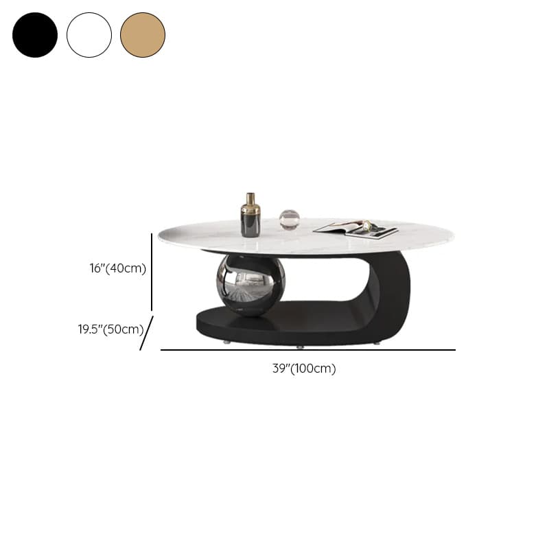 Luxurious 1 Tier Stone Top Elliptical Side Table with Abstract Base in Chalk for Home - image 15