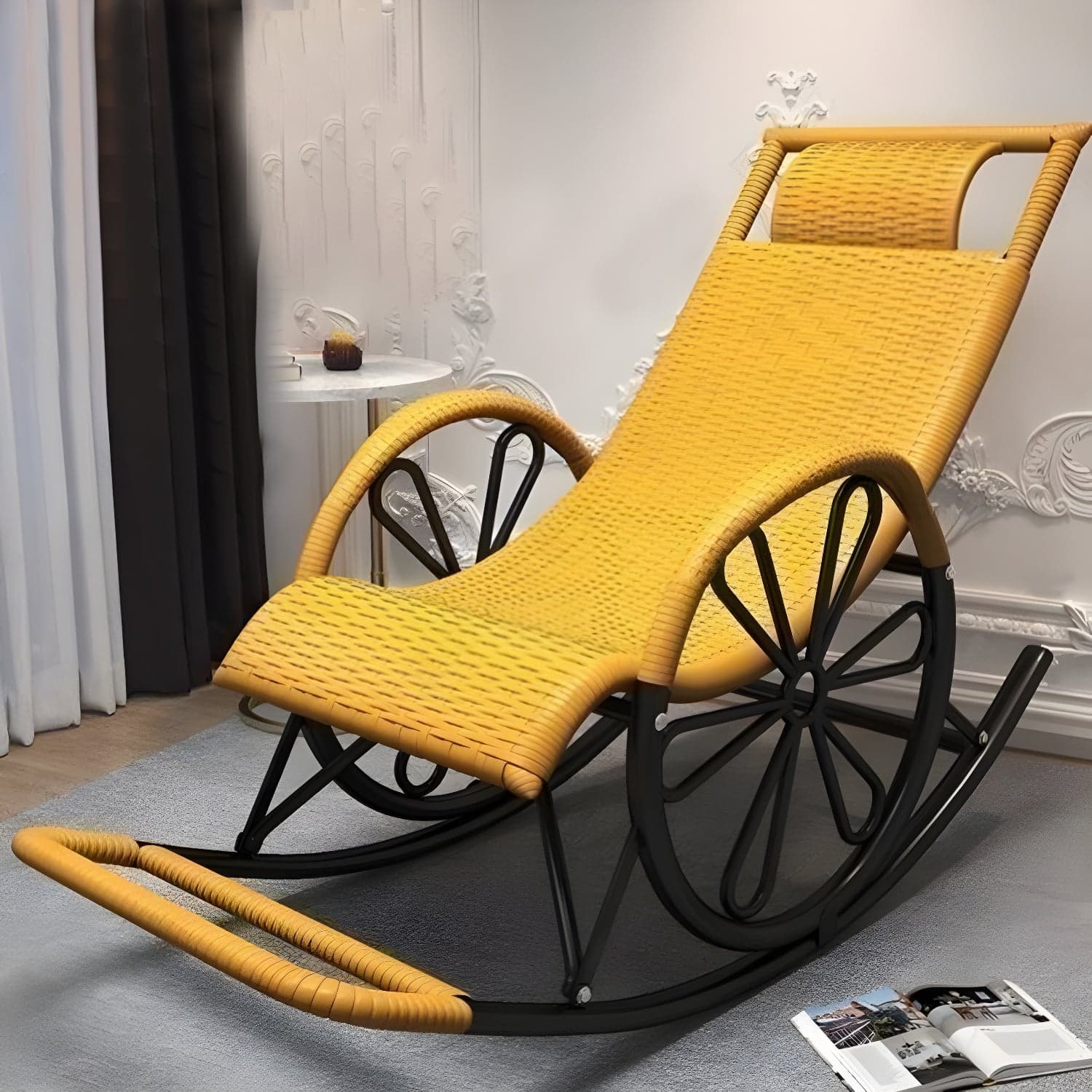 Contemporary Woven Rope Rocker Chair Wicker Rocking Chair for Home Decor - image 10