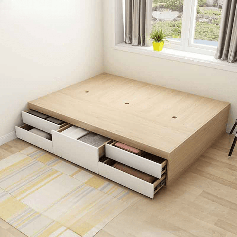 Wood Color Platform Storage Bed with Timber Bed Panel in a Modern Simple Style - image 5
