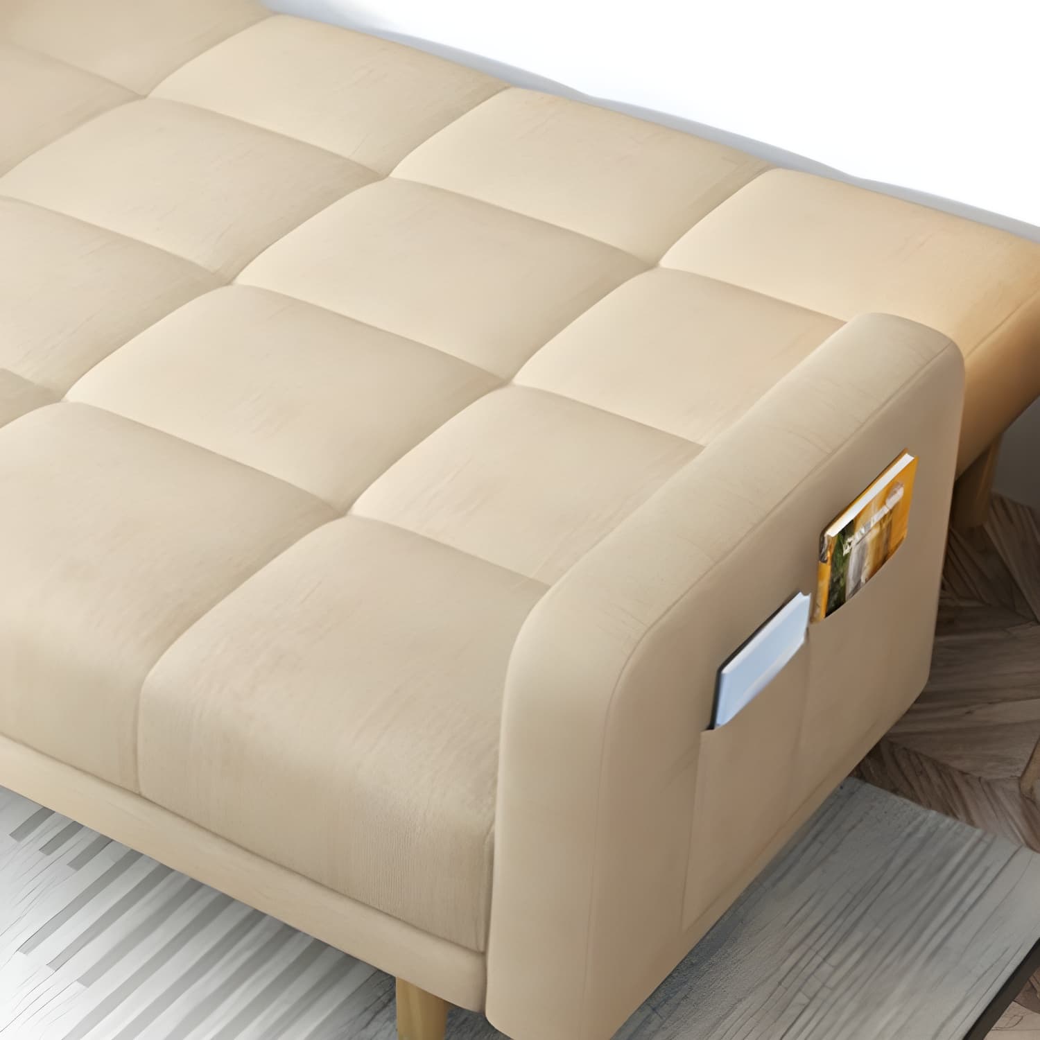 Contemporary Square Arm Sleeper Sofa Biscuit Back Convertible Sofa for Living Room - image 16
