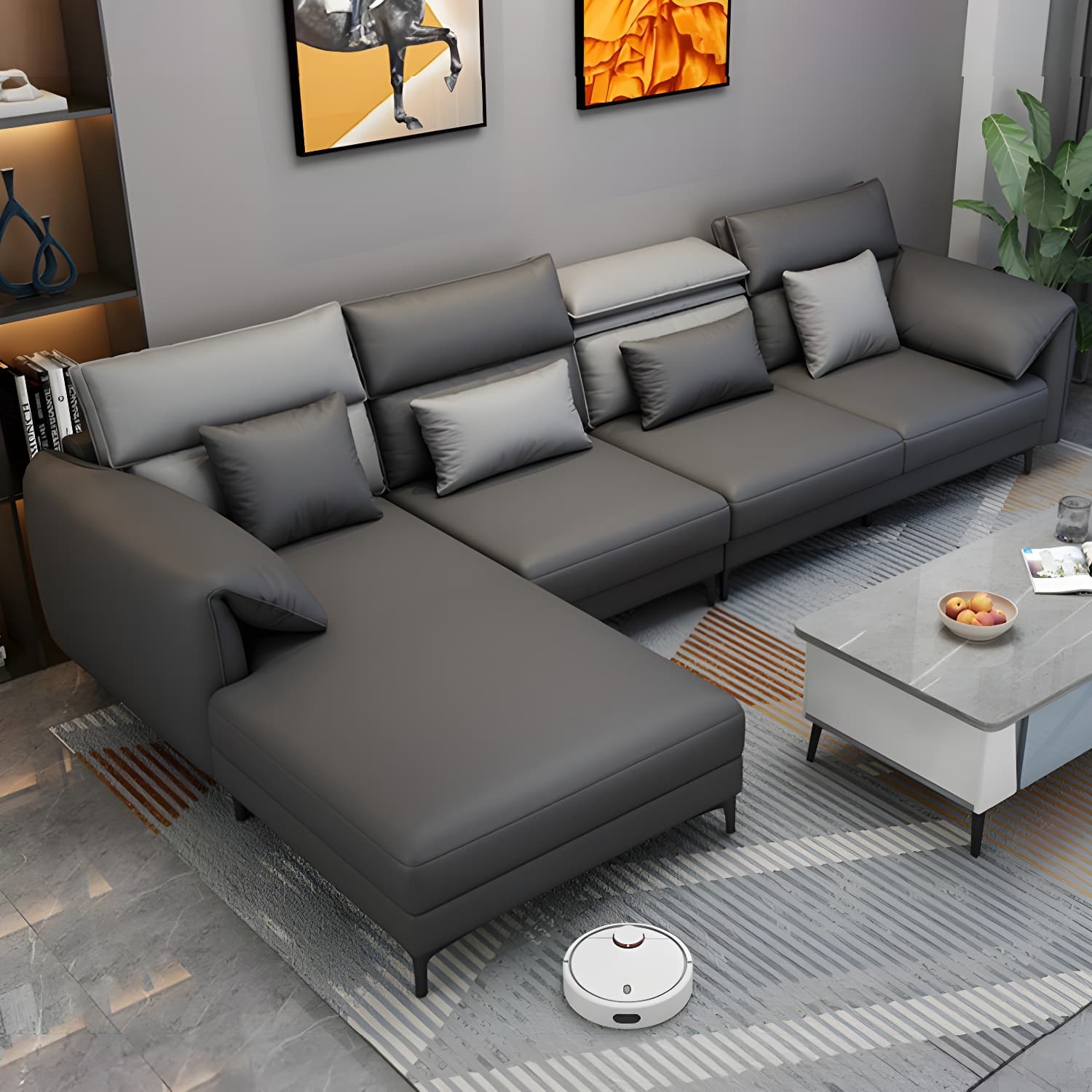 Modern L-Shape Tech Cloth Sofa Chaise with Adjustable Headrests and Storage in 3 Piece Set - image 5