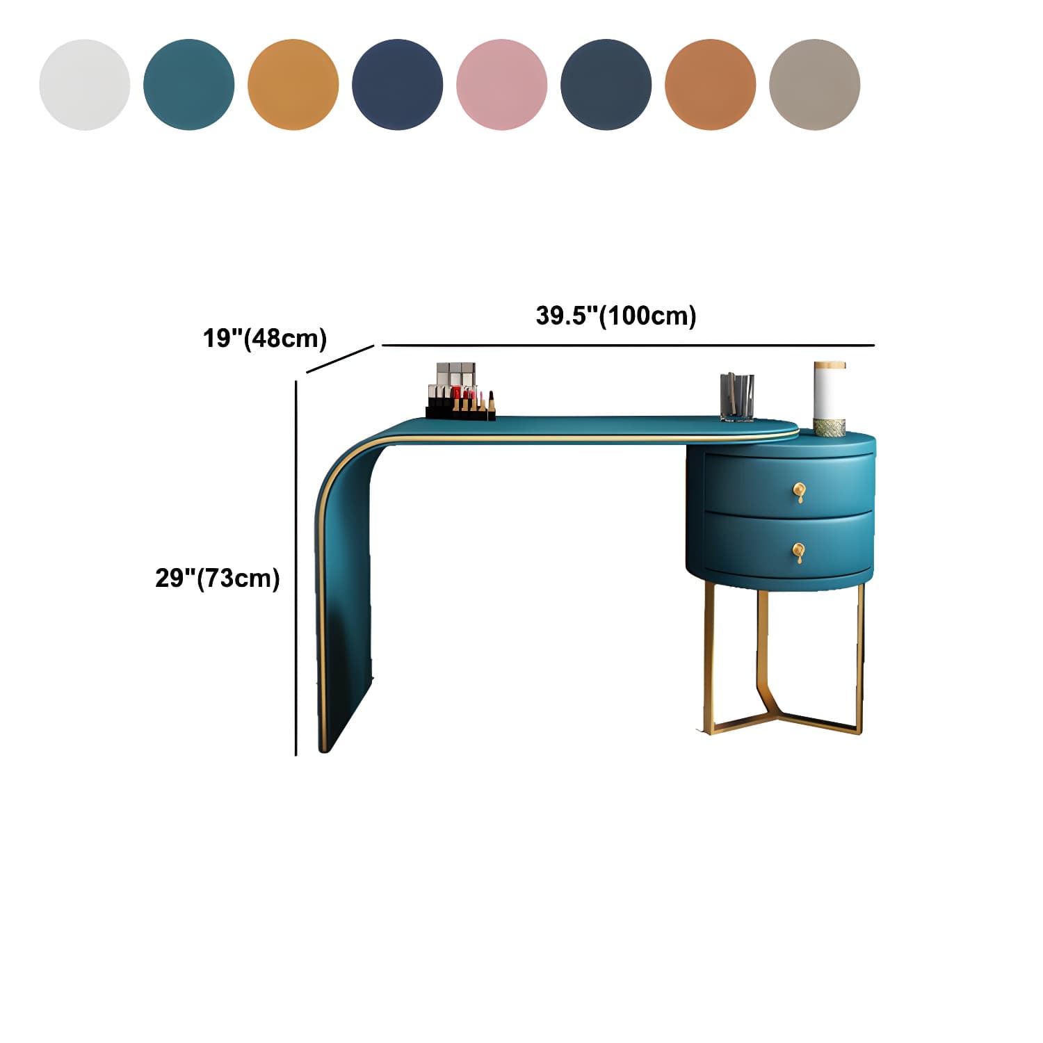 Genuine Leather Makeup Dressing Table with Mirror and Stool Set - image 16