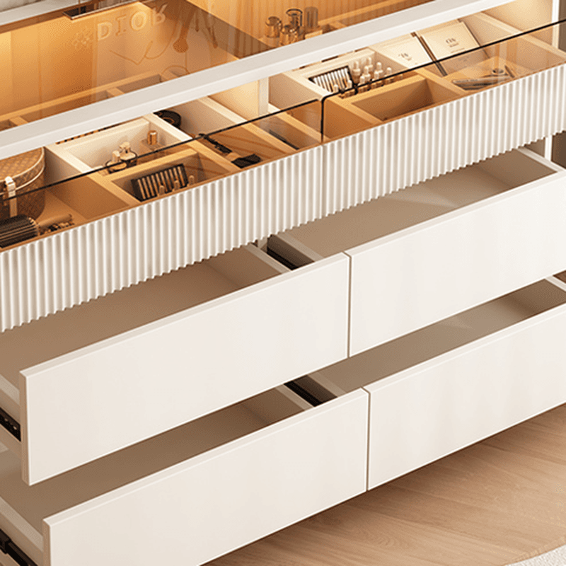 Chalk Art Deco Timber Console Dresser/Bachelor Chest with 6/8/3 Drawers, Horizontal/Vertical Orientation, LED Lights