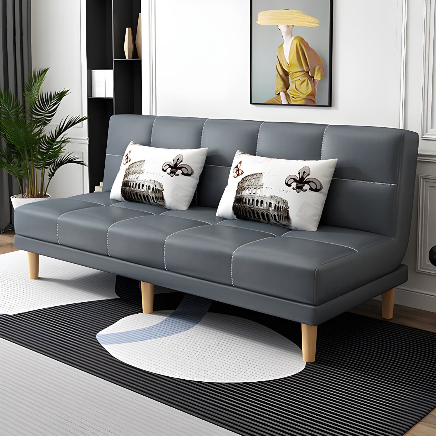 Armless Tight Back Bed Settee Cotton Blend and Faux Leather Sofa Bed - image 5