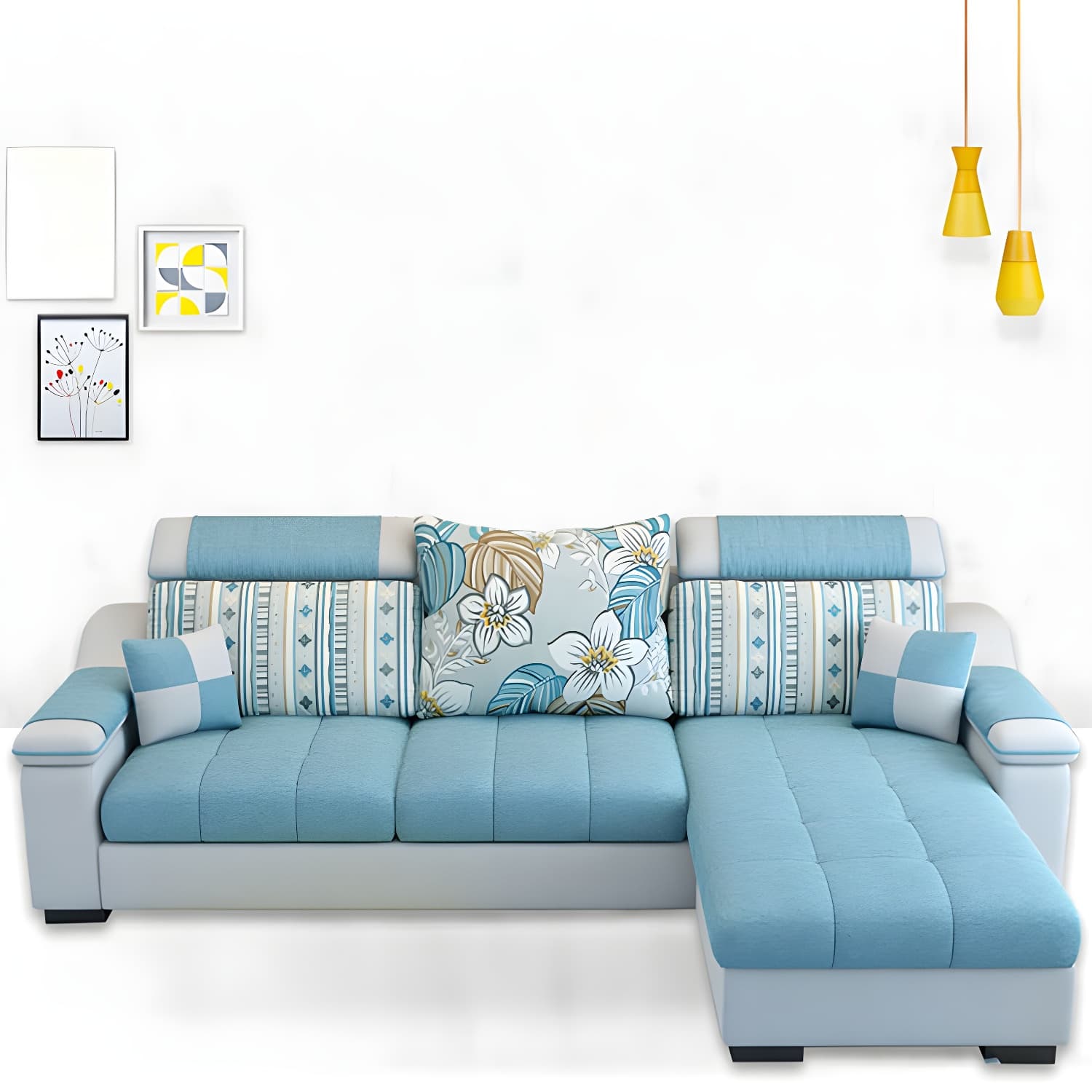 Modern Reversible Straight Sectional Sofa with Ottoman in Linen Upholstery, Sloped Arms - image 14
