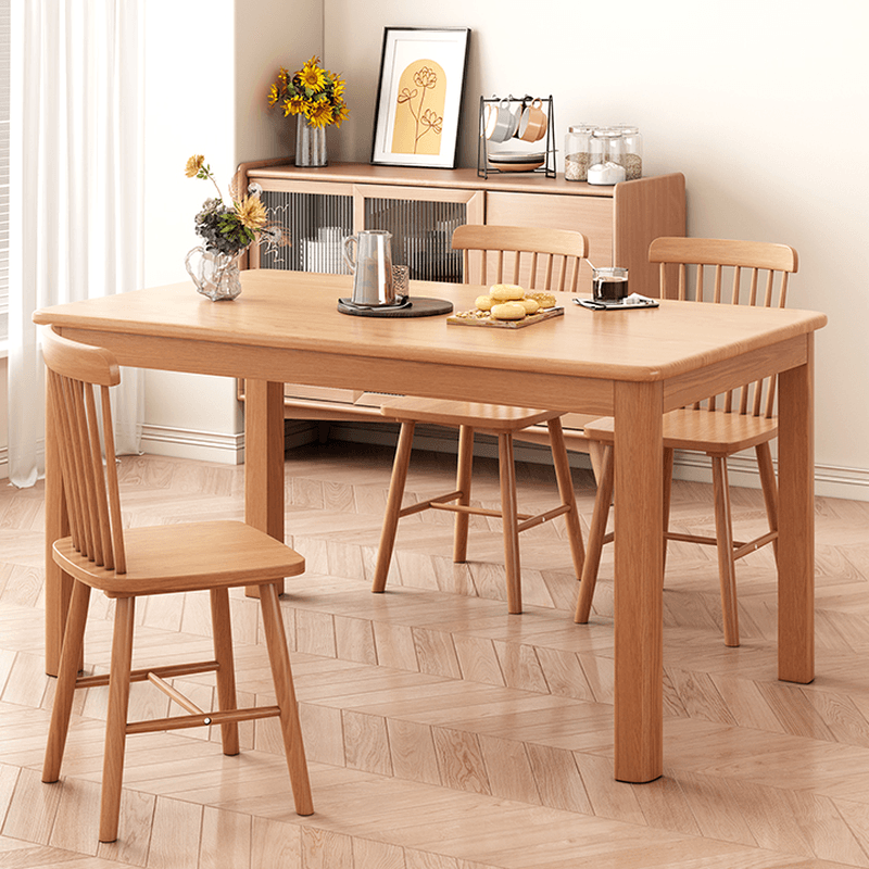 Minimalist Rectangular Dining Table Set with 4 Legs and Natural Wood Top - image 4
