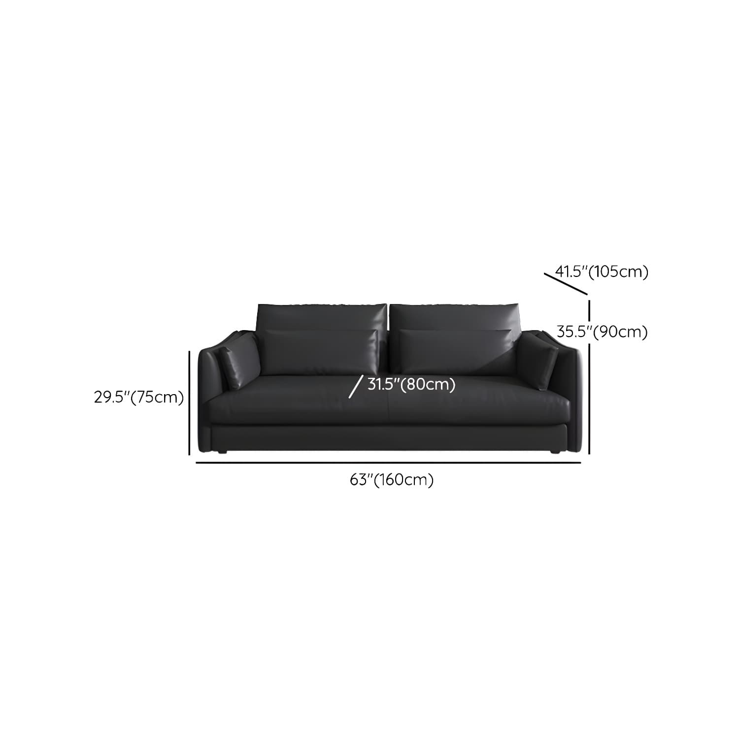 Modern Genuine Leather Sectional Sofa in Black with Recessed Arm - image 10