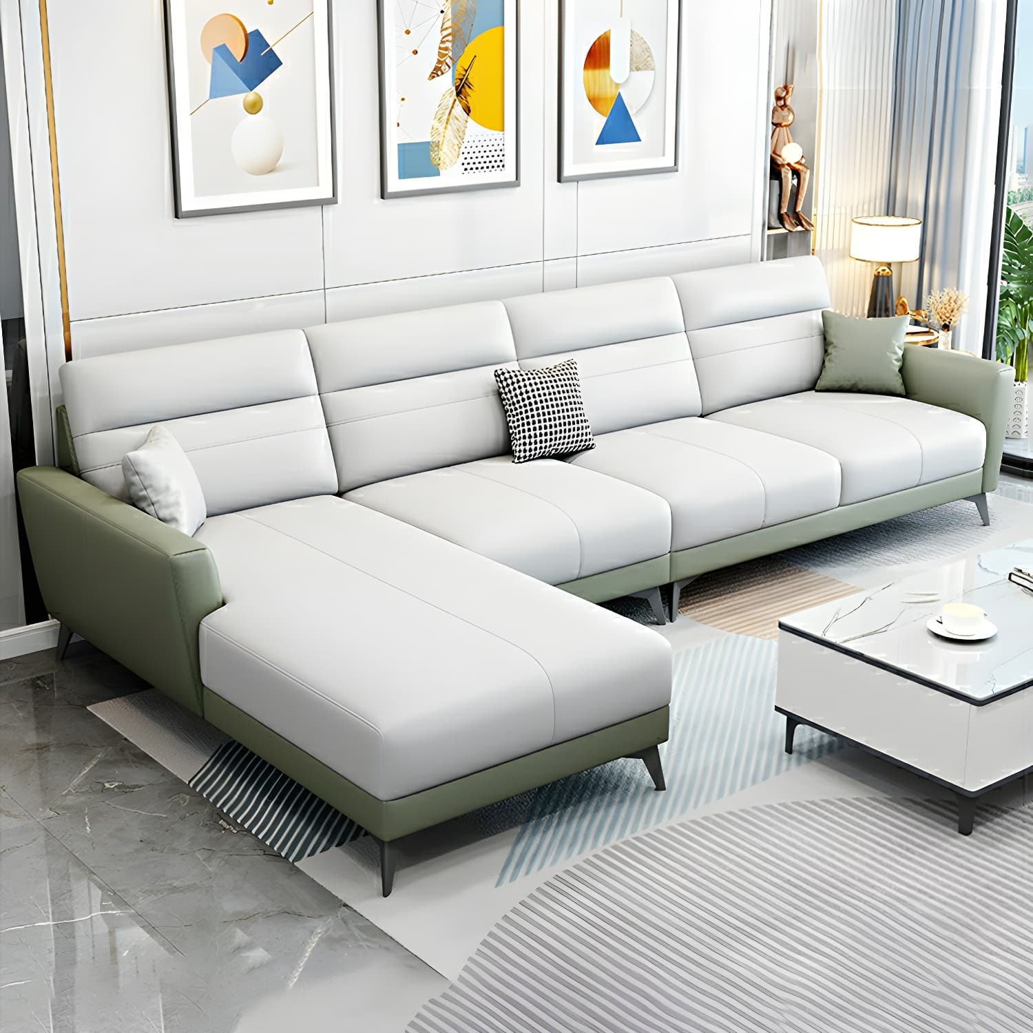 Modern L-Shape Stationary Sectional Sofa Chaise with Flared Arm Design - image 6