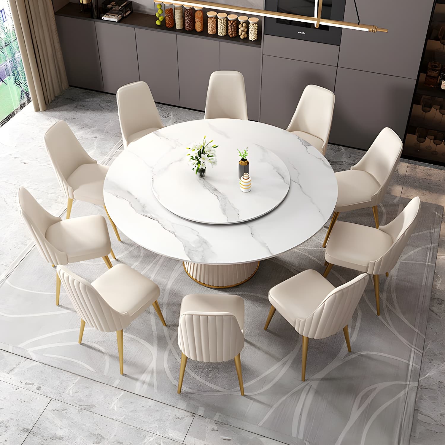 Modern Dinning Table with White Stone Round Dining Table for Kitchen