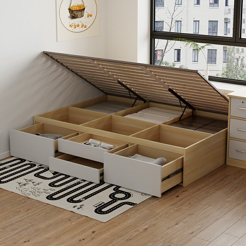 Modern Style Natural Solid Colored Bed with Light Wood Drawers Ideal For Stylish Storage Needs - image 3