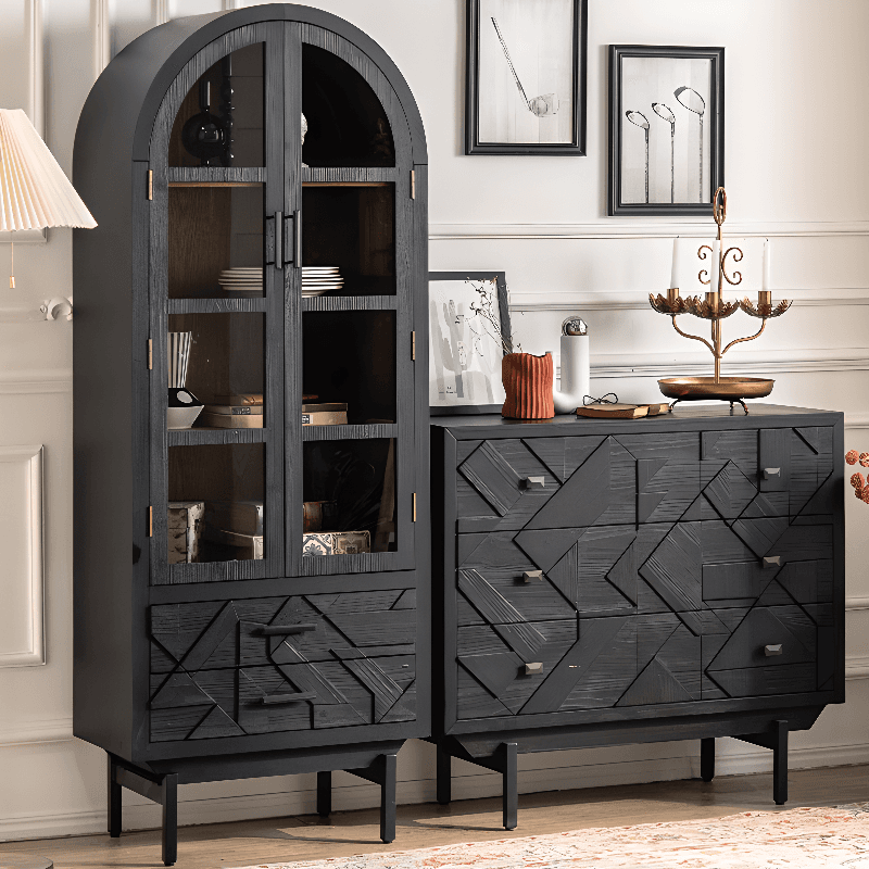 Modern Simple Style Rectangle Standalone Accent Chest with Lumber Drawer in Ink