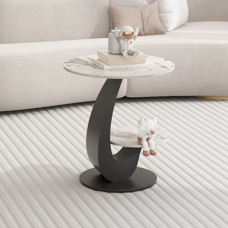 Mission Style Single/Bunching Slate Top Abstract Base White Oval Board Game Coffee Table with 1 Drawer