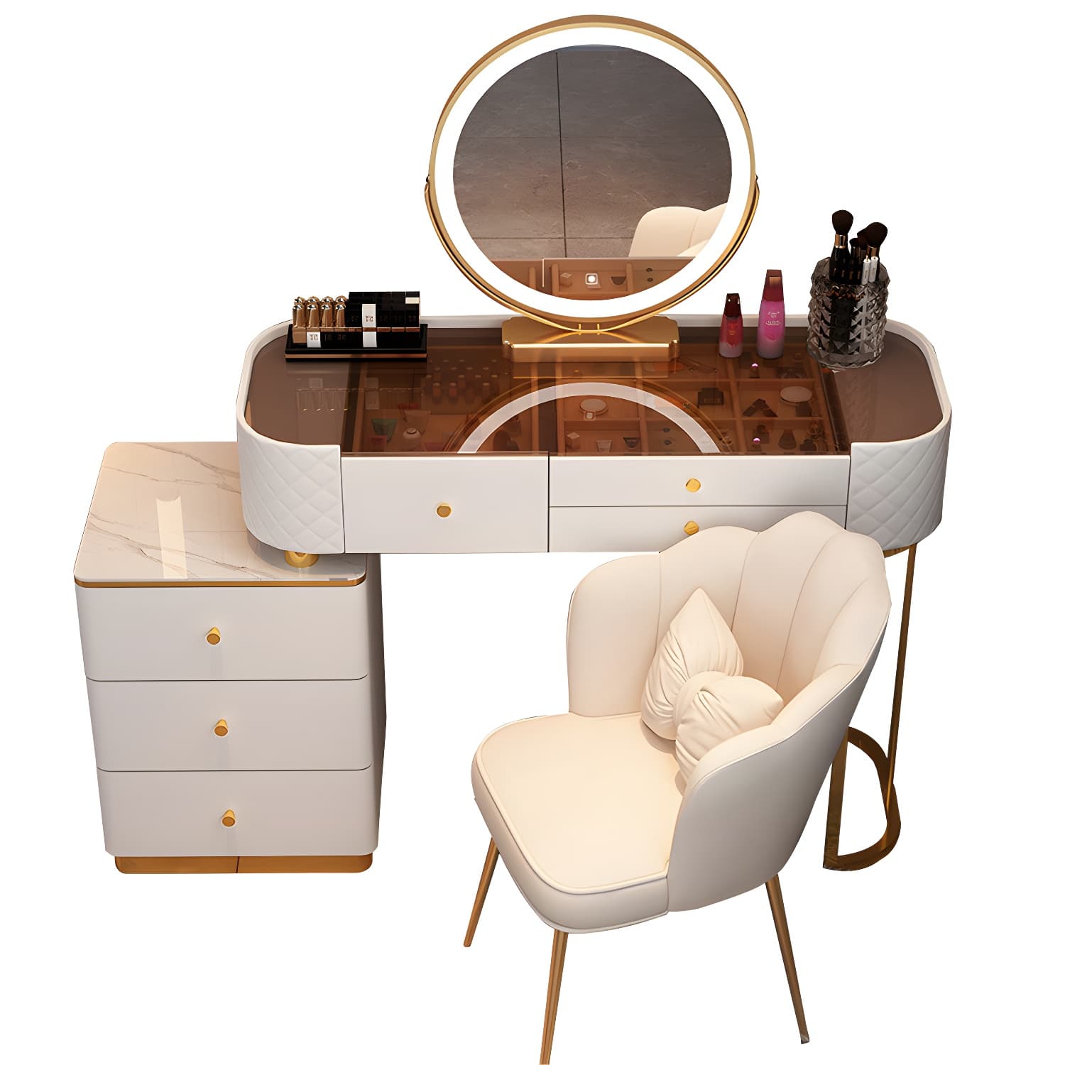 Wood Makeup Vanity Desk Table with Gold Base Storage Makeup Vanity Desk - image 10