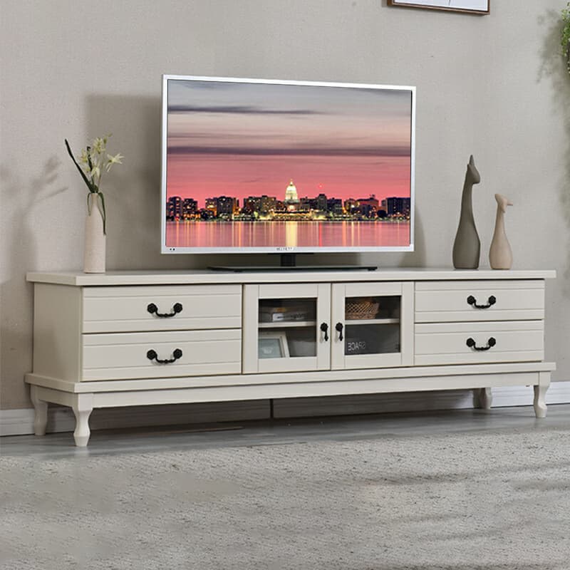 2 Tiers & 2-Door Rectangle Matte Solid Wood+Manufactured Wood Adjustable Shelf TV Stand for Living Room - image 6