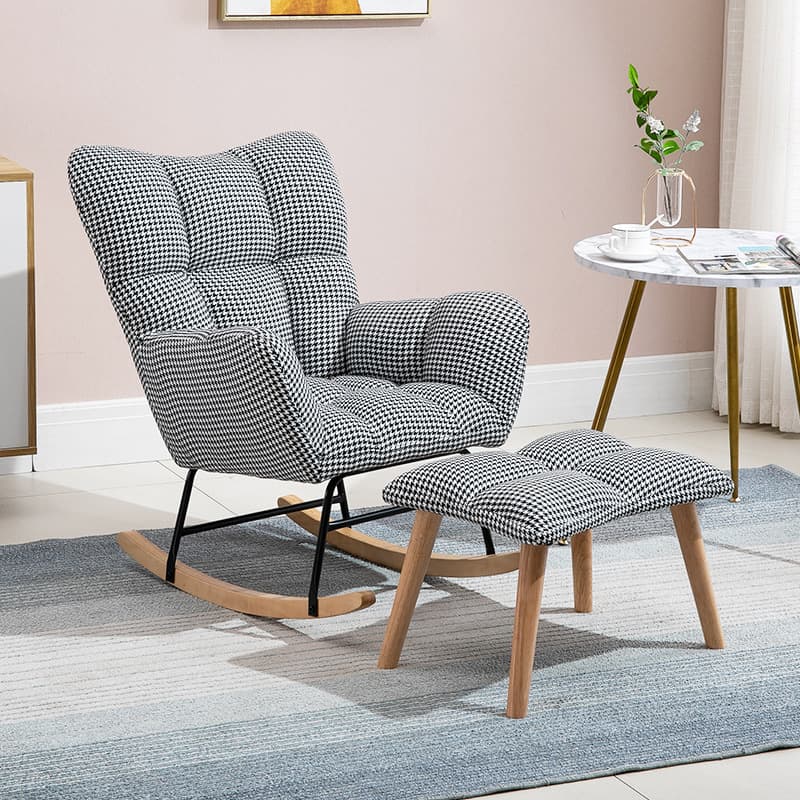 Contemporary Alloy Cushioned Living Room Rocking Chair 2 Piece Set with Footstool & Recessed Arm - image 26