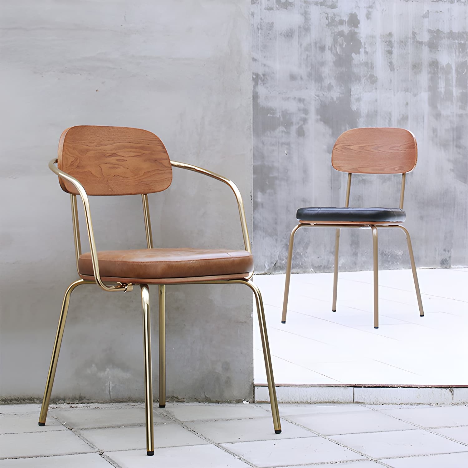 Industrial Style Leather Dining Side Chair Dining Room Open Back Side Chair Set - image 20