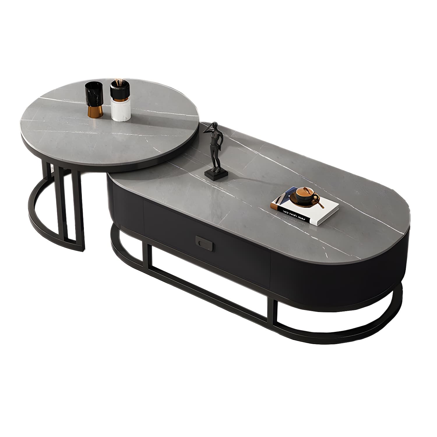 Slate Coffee Table Oval Nesting Coffee Table Set with Metal Legs - image 10
