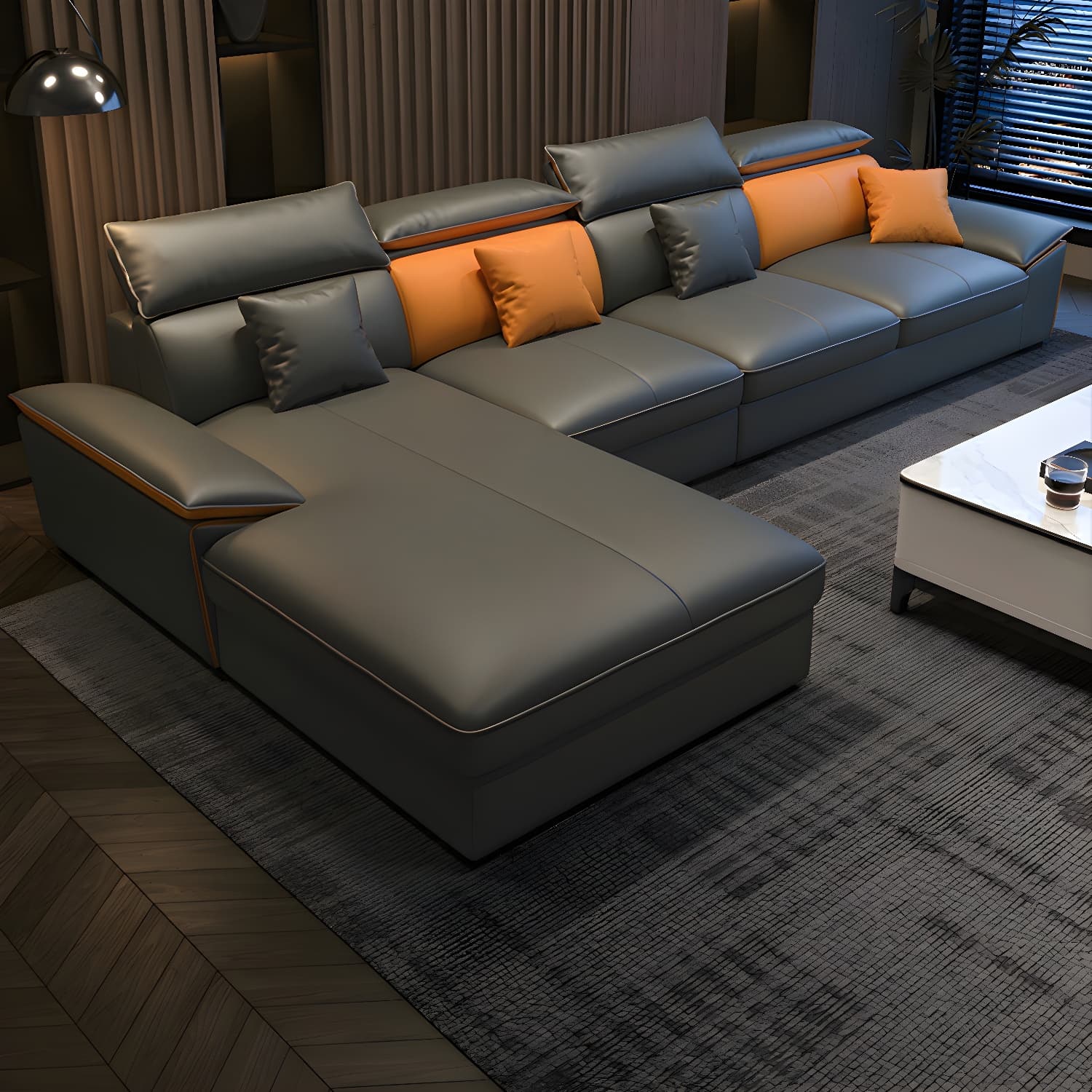 Modern Gray Tech Cloth Sectional Sofa with Pillow Top Arms and Cushion Back - image 12