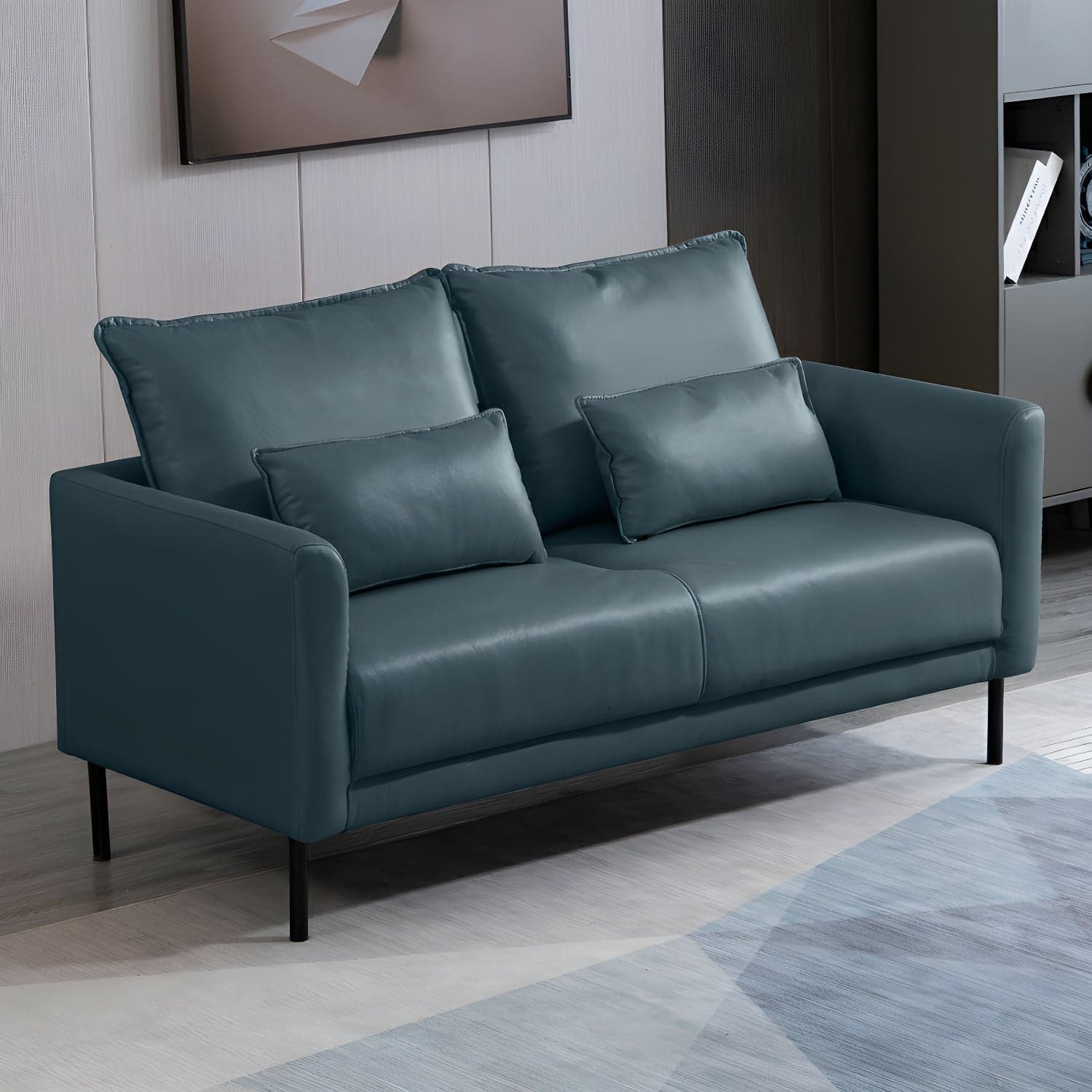 Scandinavian Faux Leather Seats 2 Loveseat with Tuxedo Arm and Stain Resistant Feature - image 15