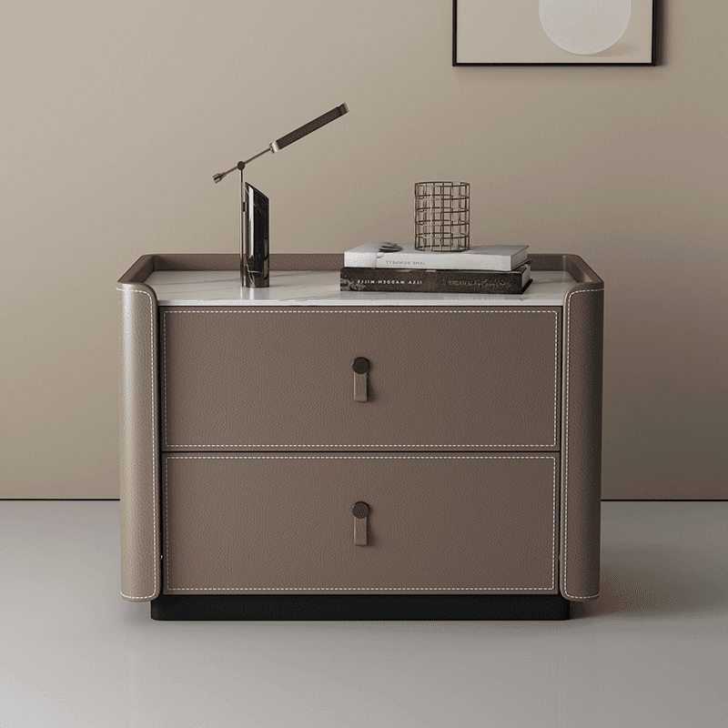 Modish 2 Tiers Drawer Storage Bedside Table with Stone Countertop - image 6