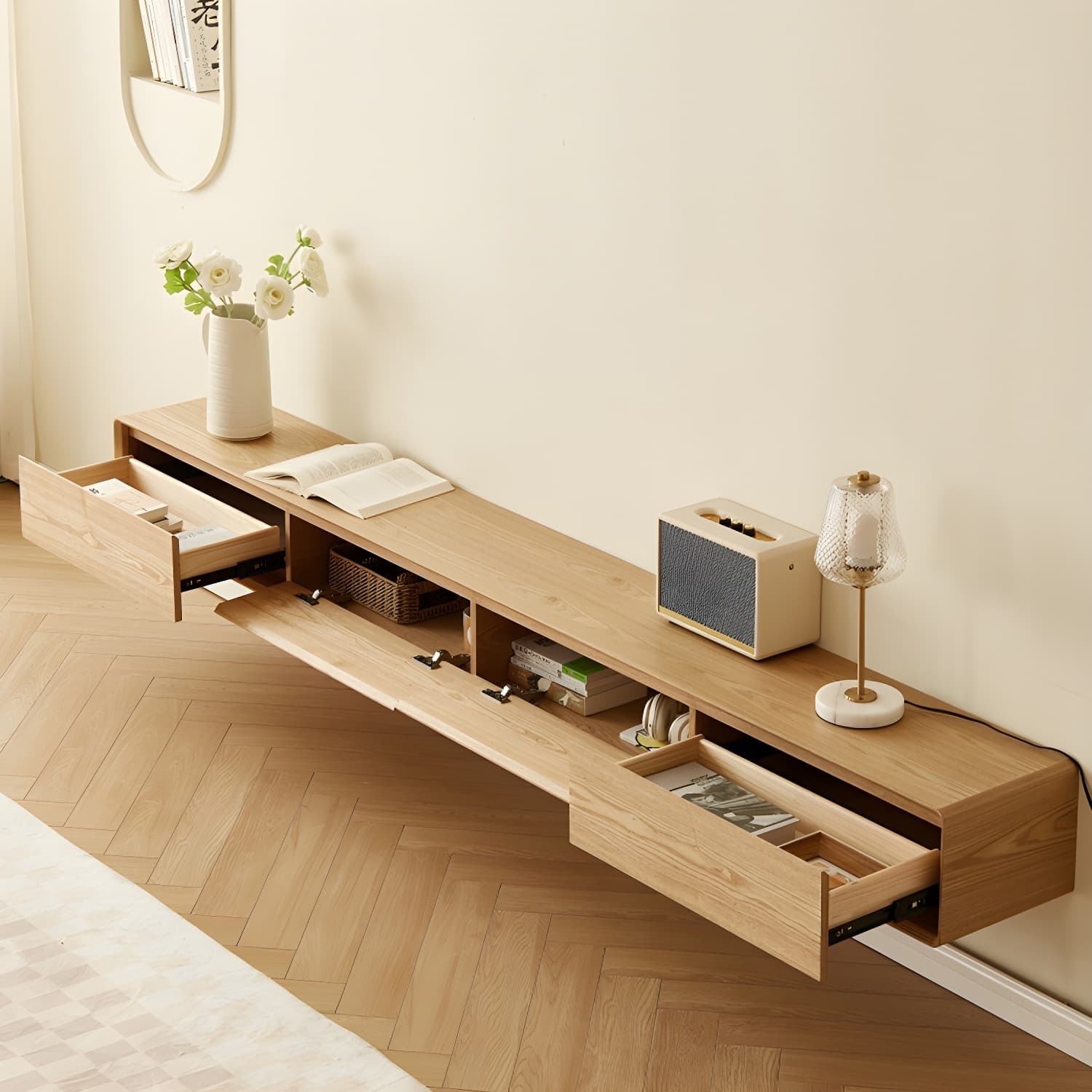 Contemporary Wood Media Console TV Stand with Drawer and Door - image 11