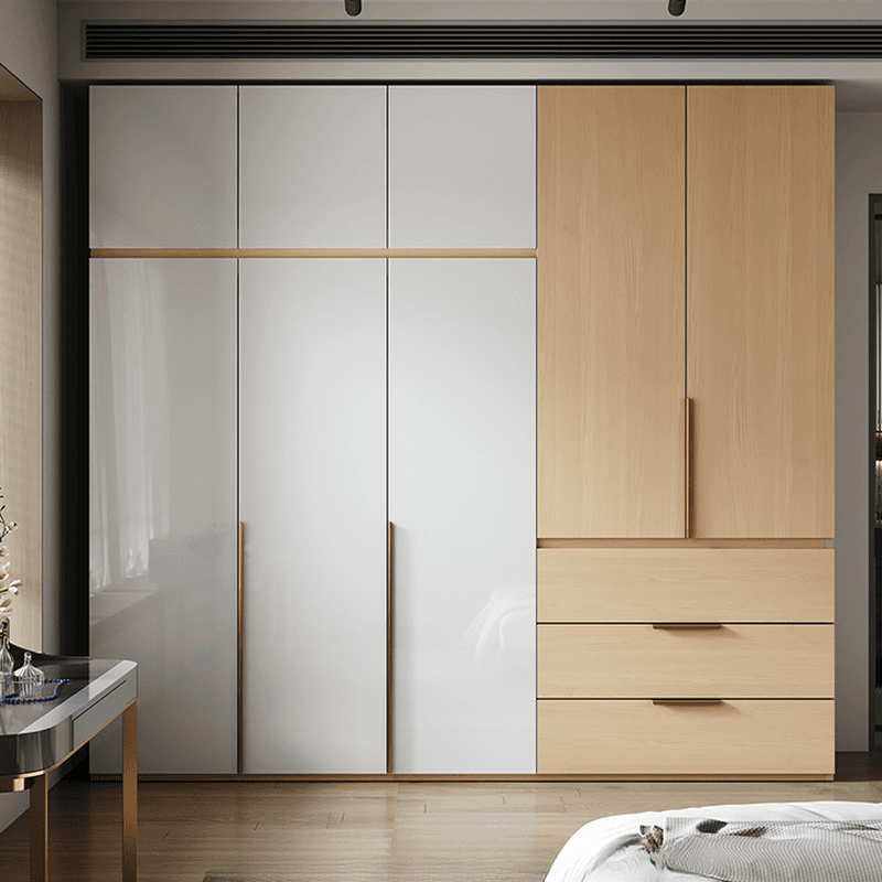 Multicolor/White/Natural Color Art Deco Composite Wood Cabinet Armoire with Hanging Rod, Interior Shelves, Soft Close Door and Soft Close Drawer - image 5