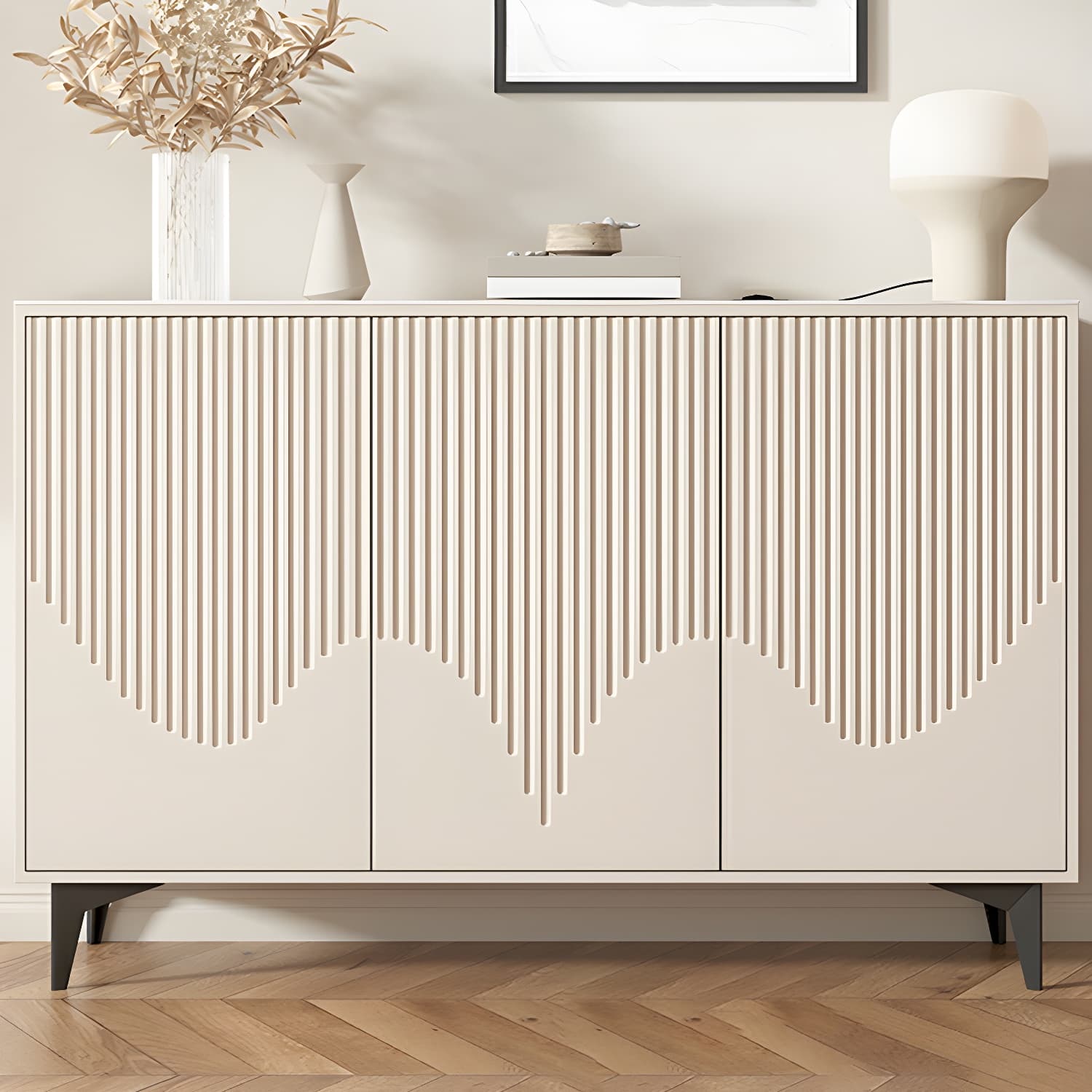Modern White Wood Sideboard Credenza with Adjustable Shelving and 6 Interior Shelves - image 13