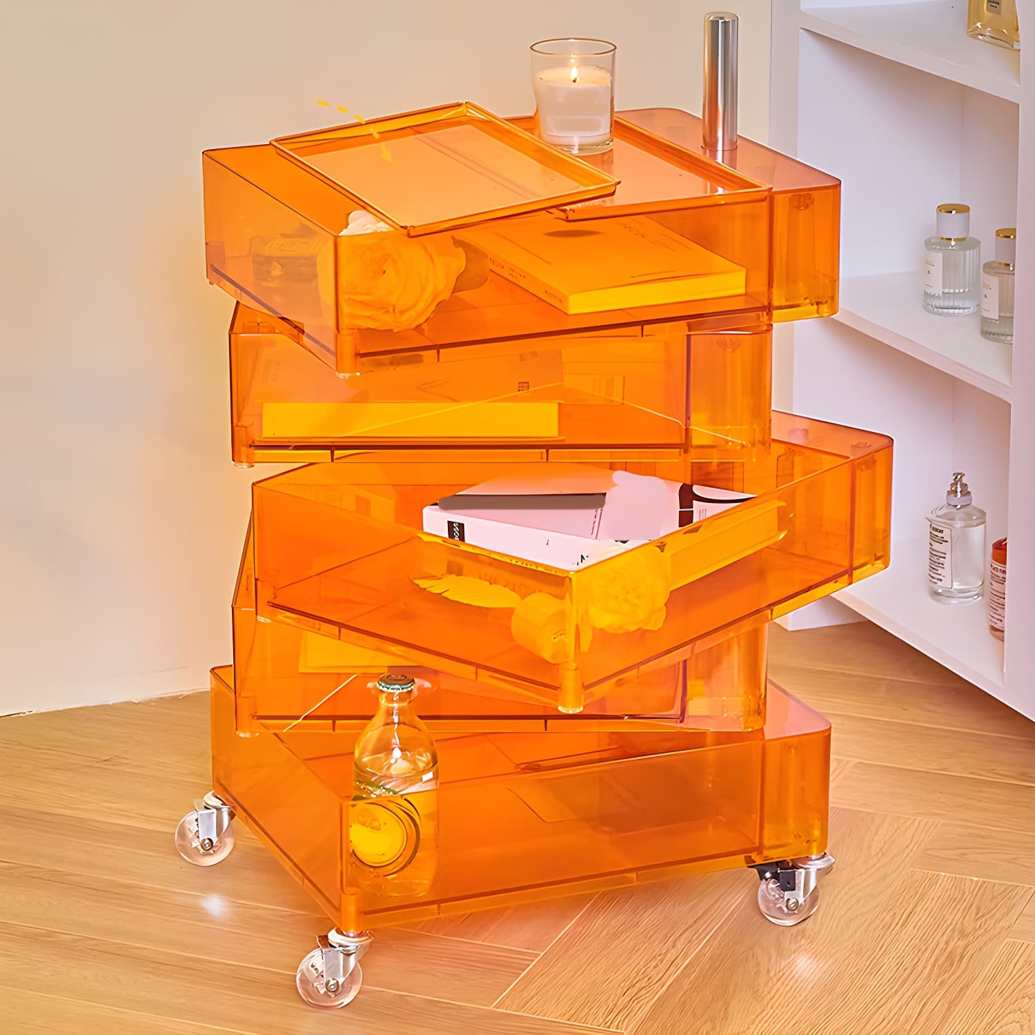 Plastic Nightstand Or End Table 28" Tall Nightstand with Drawers and Wheel - image 8