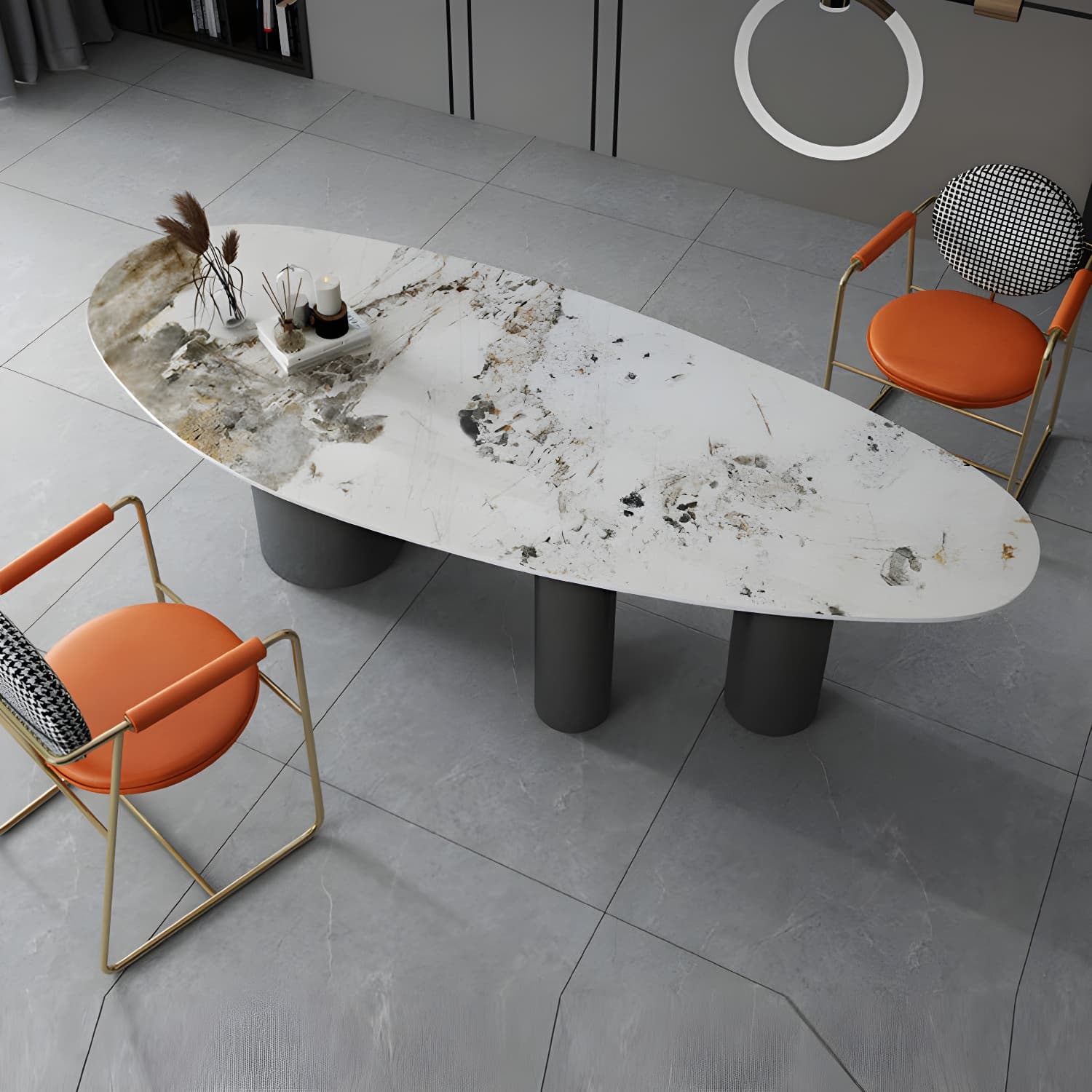 Oval Traditional Luxury Stone Table Standard Height Dining Table - image 4