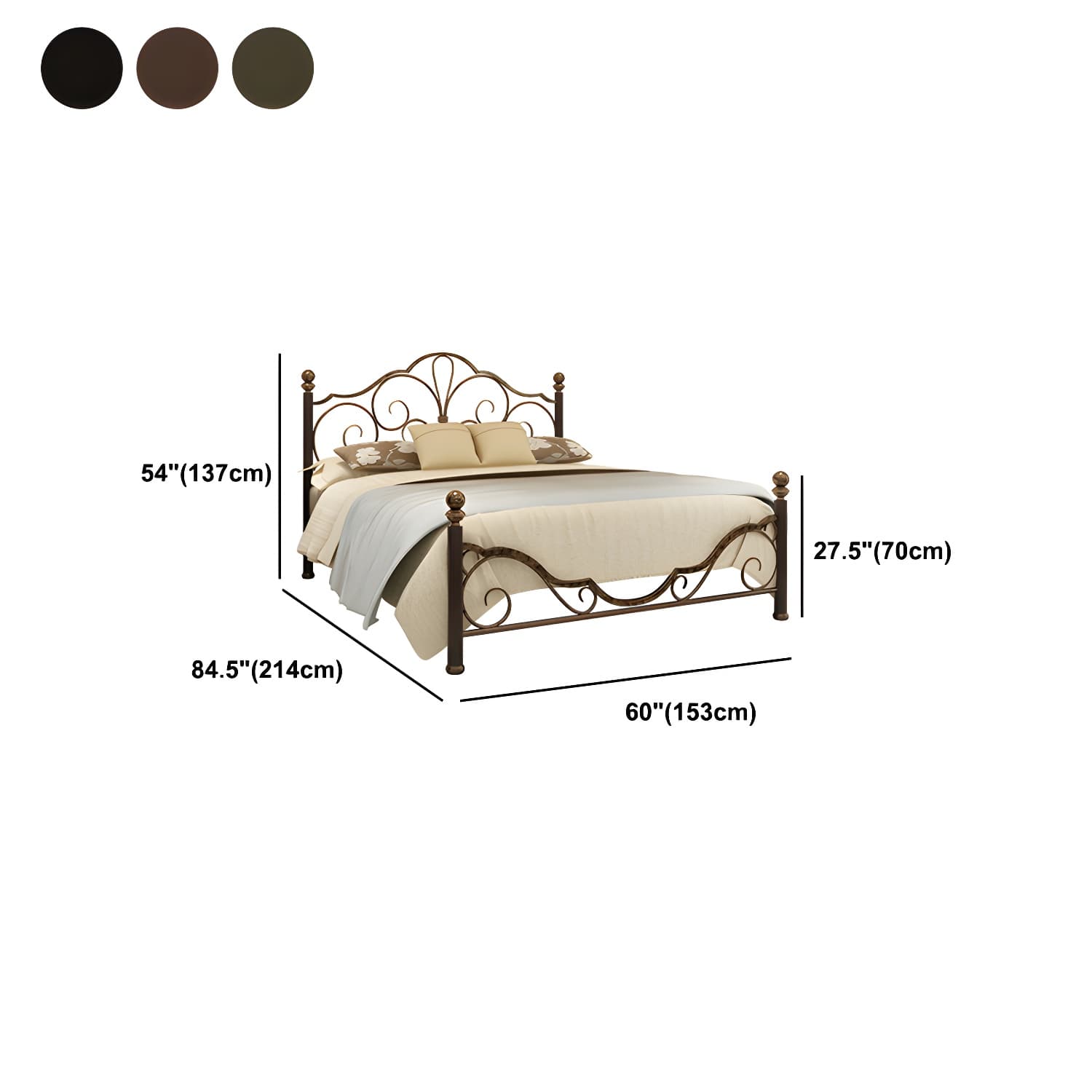 Industrial Open-Frame Bed Retro Metallic Low Profile Bed Frame with Headboard - image 11