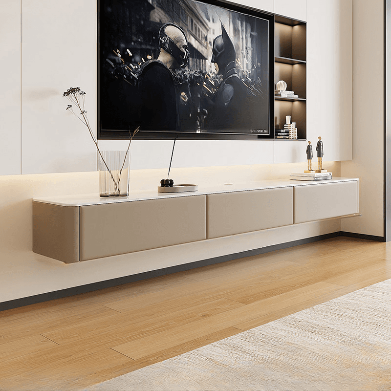 Art Deco Stone Rectangular TV Stand with 2 Drawers and 2 Cabinets Featuring Cable Management