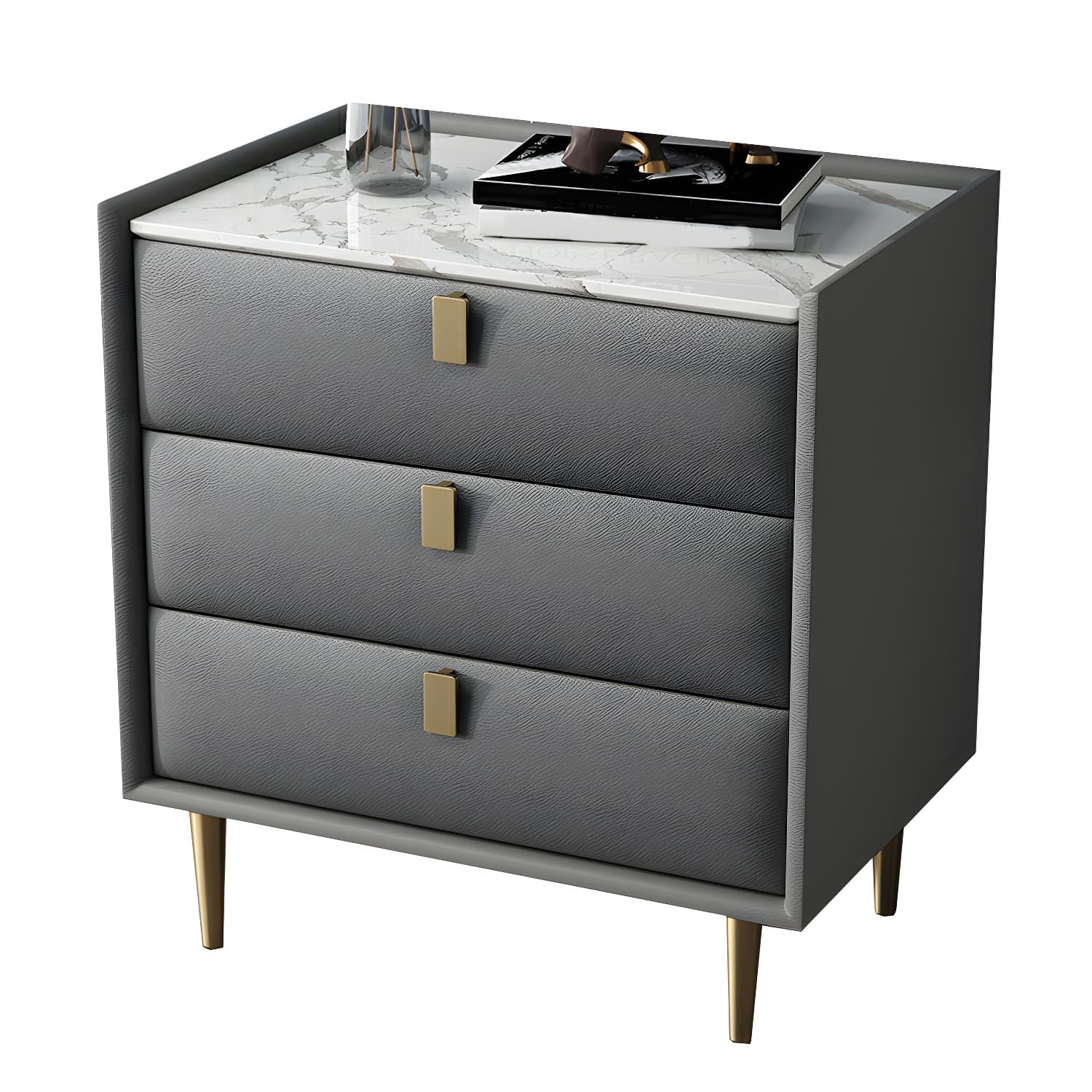 Modern Faux Leather Nightstand with Drawer Storage in Standard Height - image 13