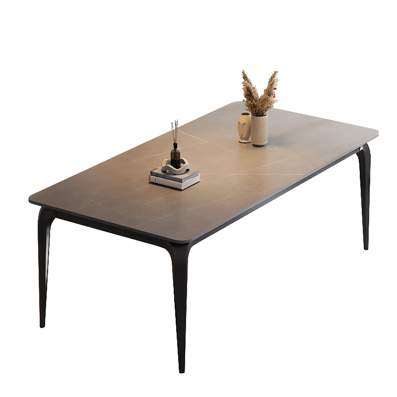 Minimalist Rectangular Dining Table with Slate Stone Top, Fixed Table, Storm Gray/White/Brown Colors - image 11