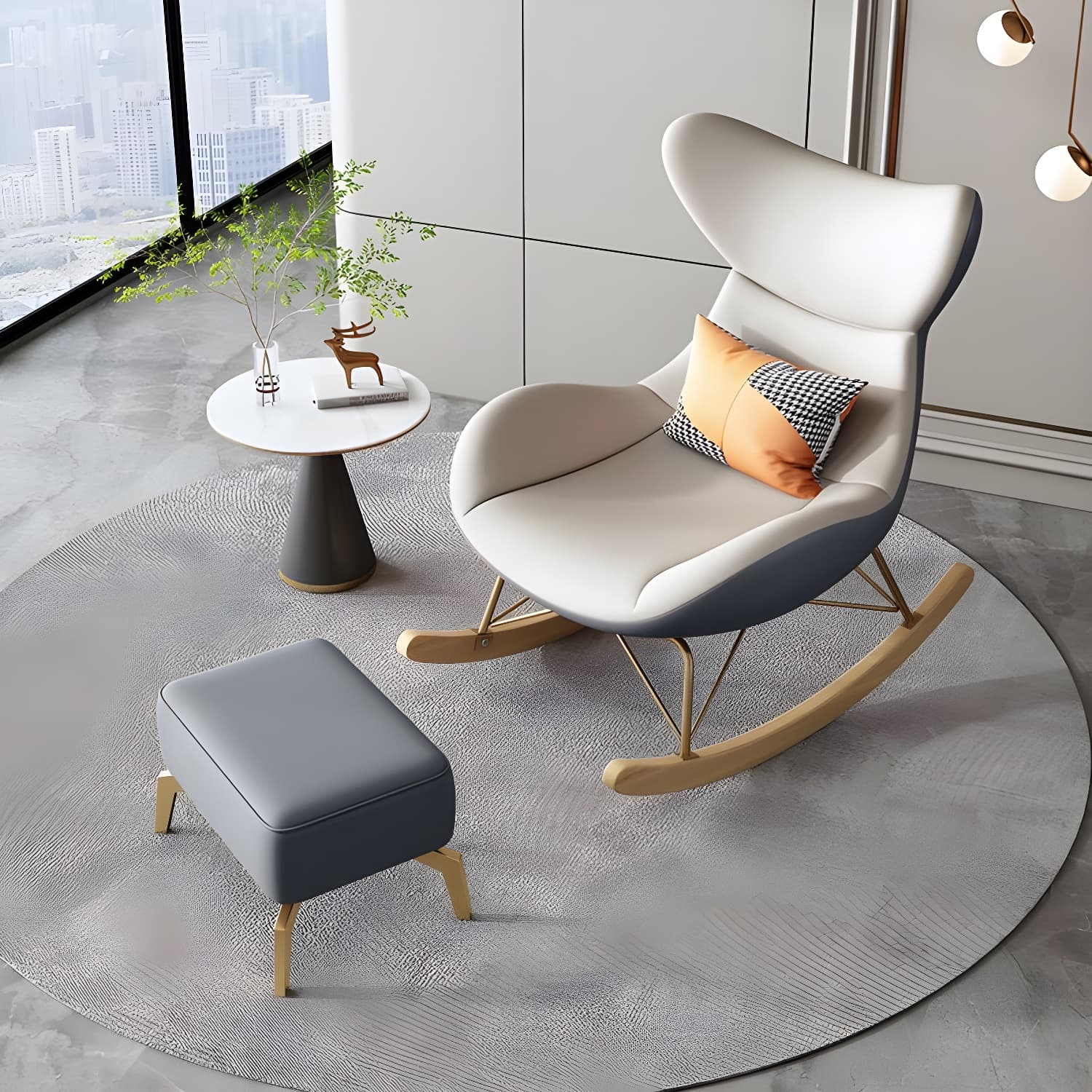 Modern Non-Scratch Armless Indoor Solid Wood Faux Leather Rocking Chair - image 8
