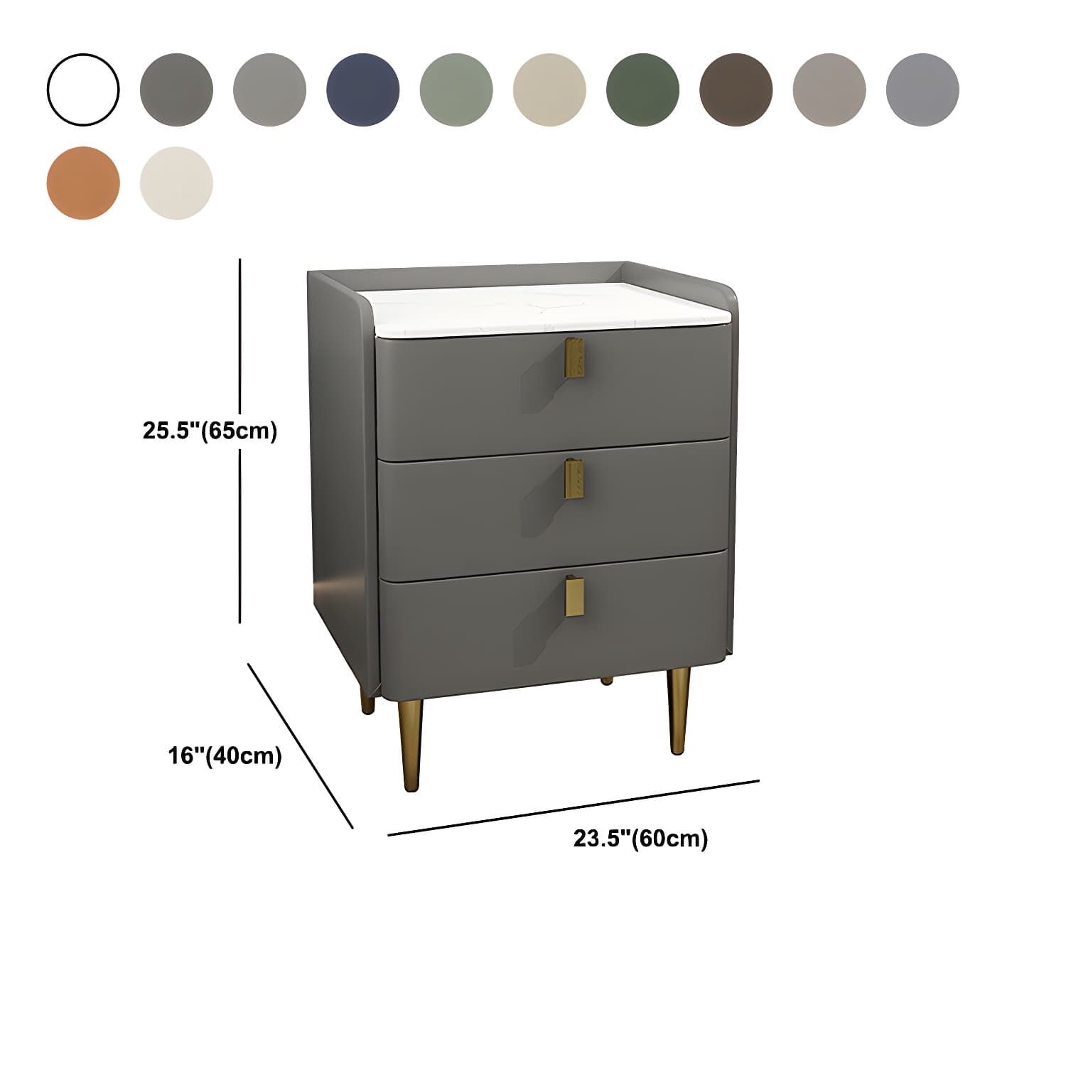 Faux Leather Nightstand Modern 3 - Drawer Nightstand with Stone Top - image 19