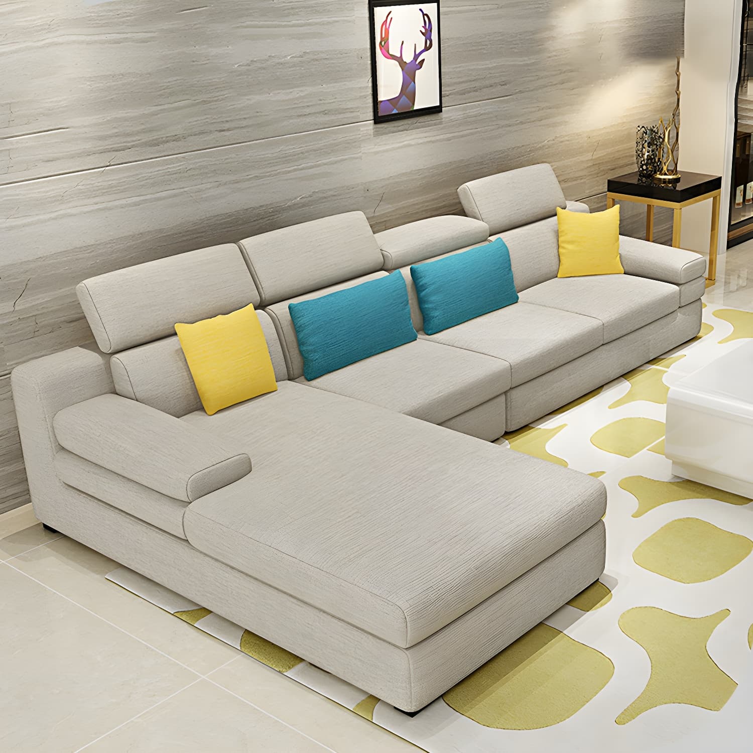 Modern L-Shape Sofa Chaise in Large Size with Cushion Back and Sponge Seat Fill