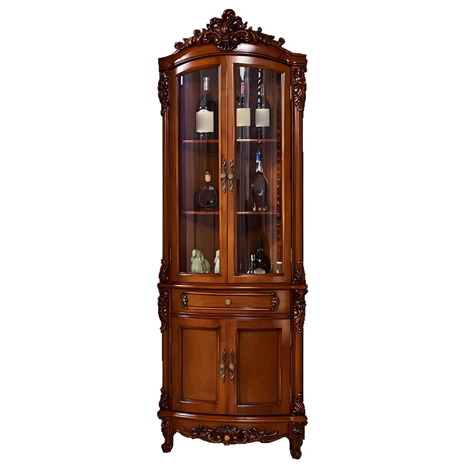 Victorian Solid Wood Triangle Accent Cabinet Glass Paned Cabriole Legs - image 6