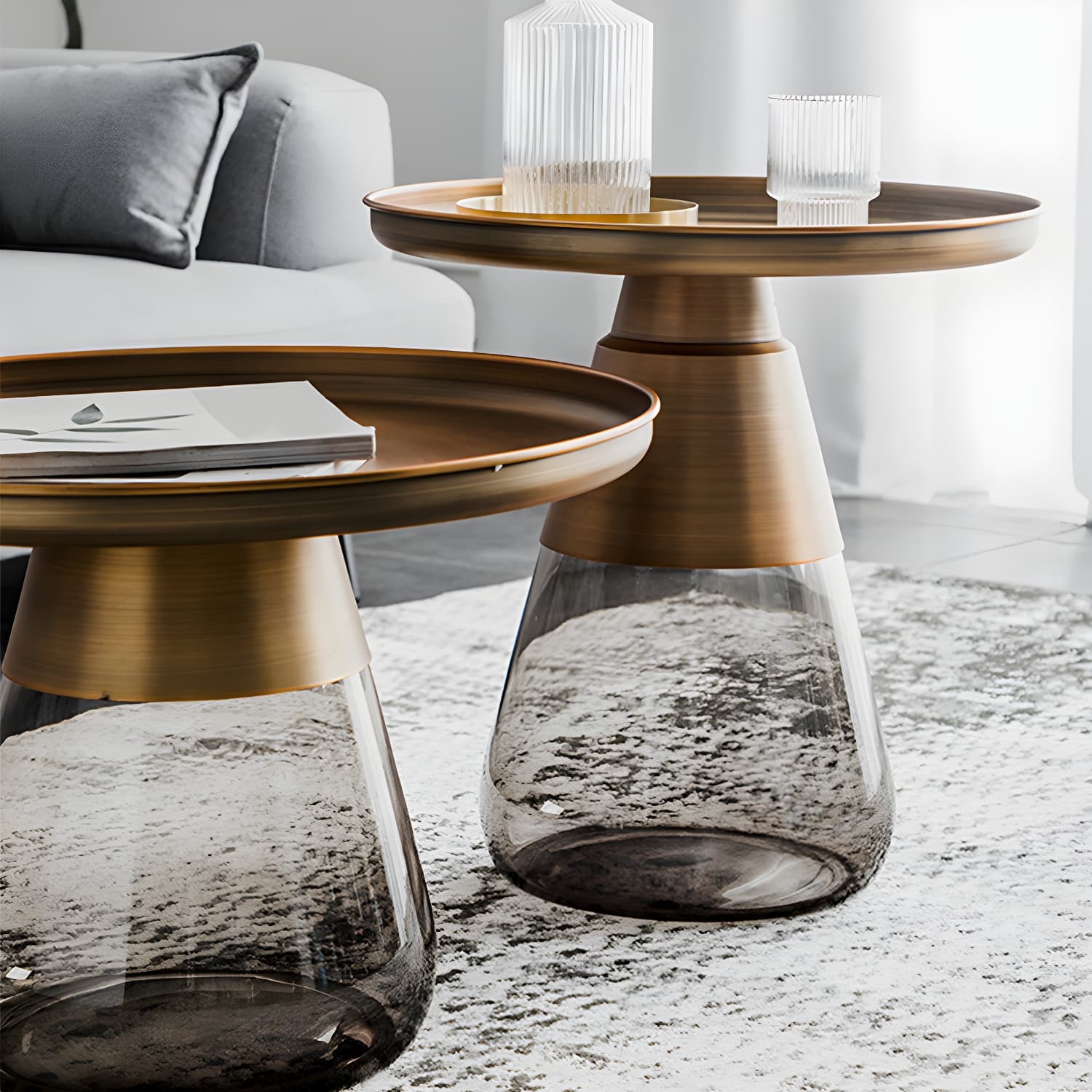 Mid-Century Modern Pedestal Glass Round Storage Single Coffee Table - image 14