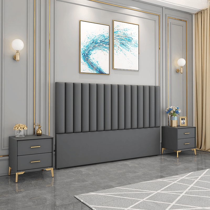 Modern Simple Style Panel Headboard in Natural Wood with No Distressing, Rectangle Shape for King/Queen/Full Bed, Featuring Sponge Upholstery and Standard Height