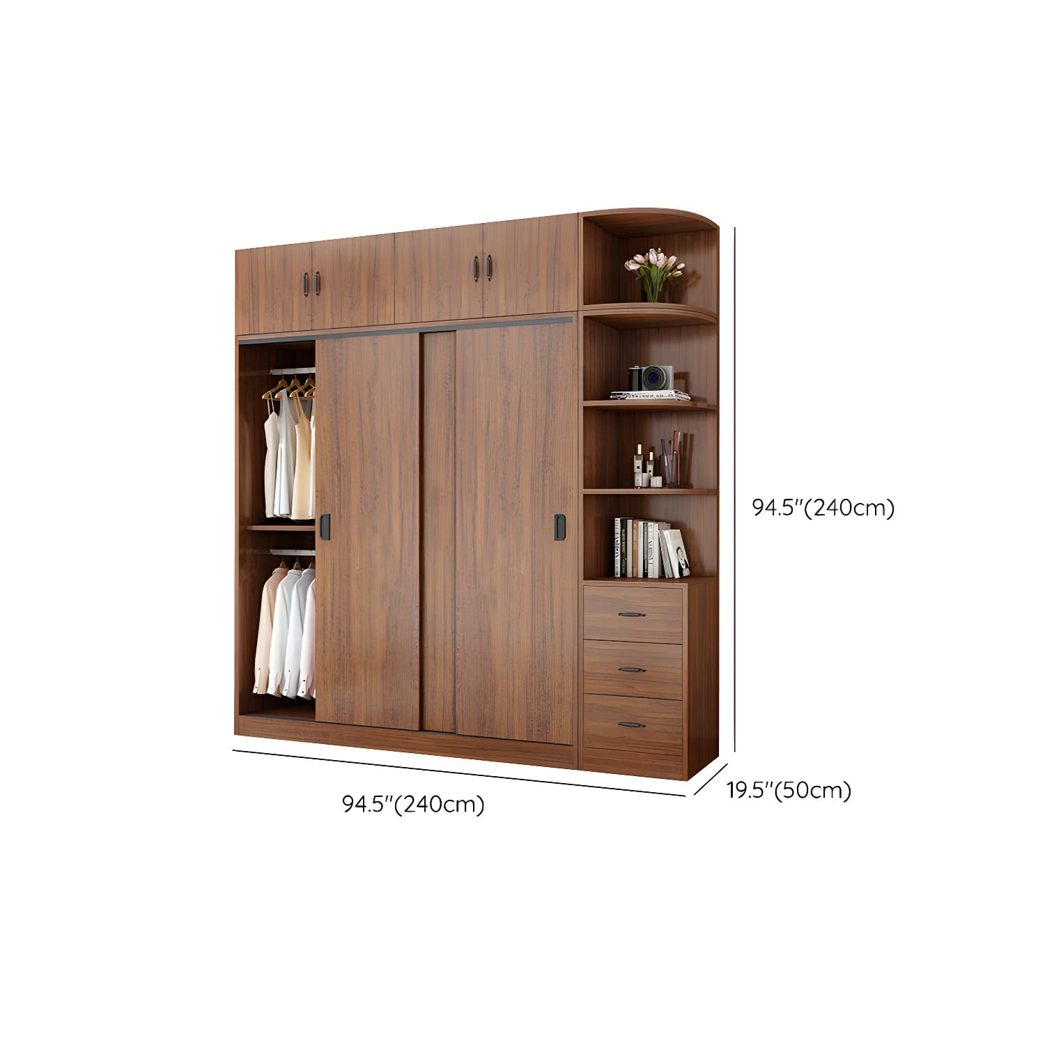 Modern Wooden Wardrobe Armoire with 3 Clothing Rods and Interior Shelves - image 14
