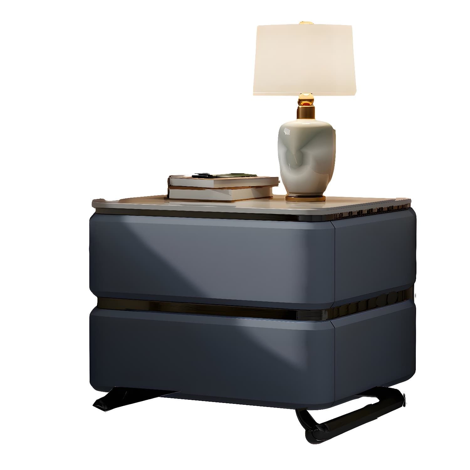 Small Modern Faux Leather Nightstand with Drawer Storage in Stone Finish - image 22