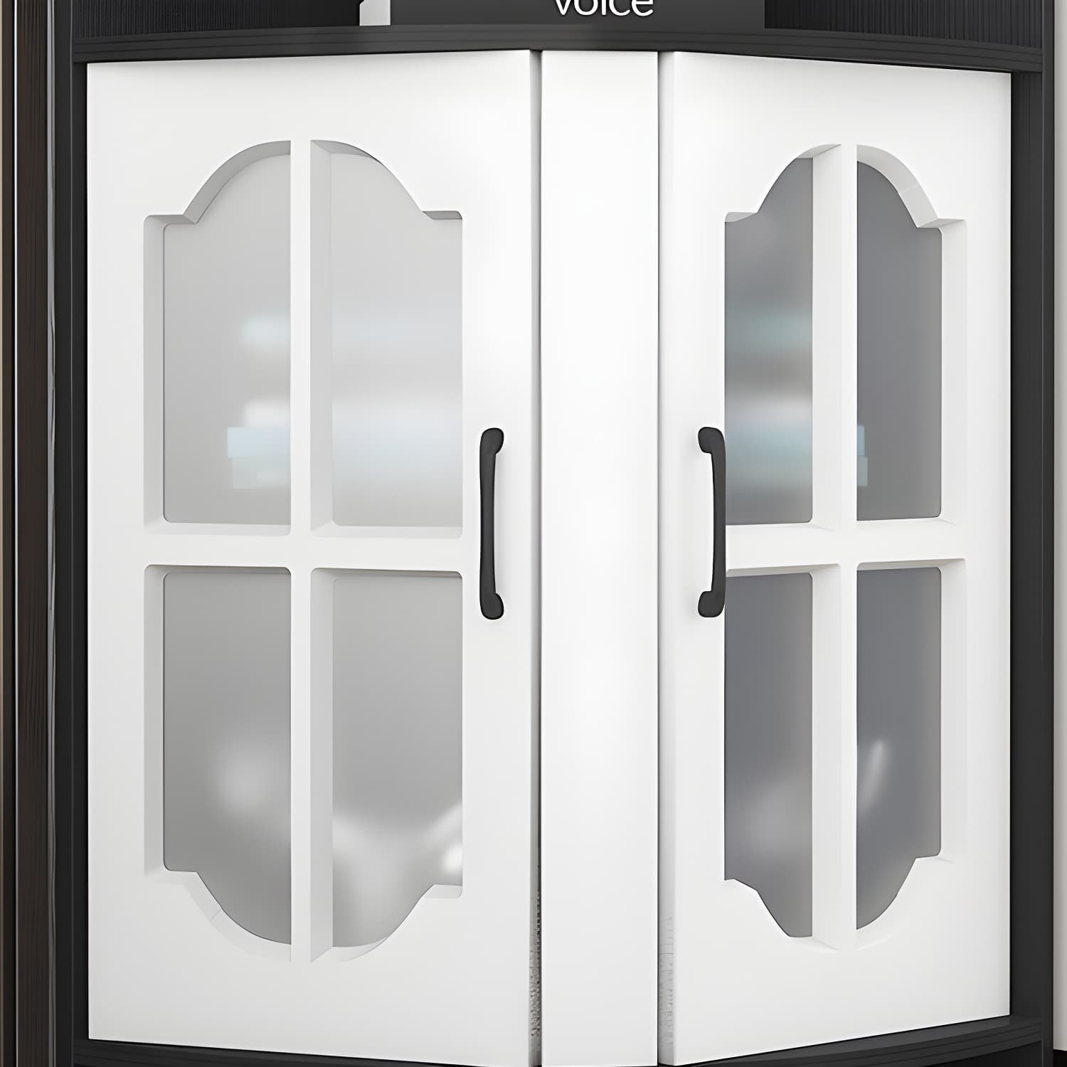 Corner Modern Glass Door Accent Cabinet with Wood Base and 2 Exterior Shelves - image 6