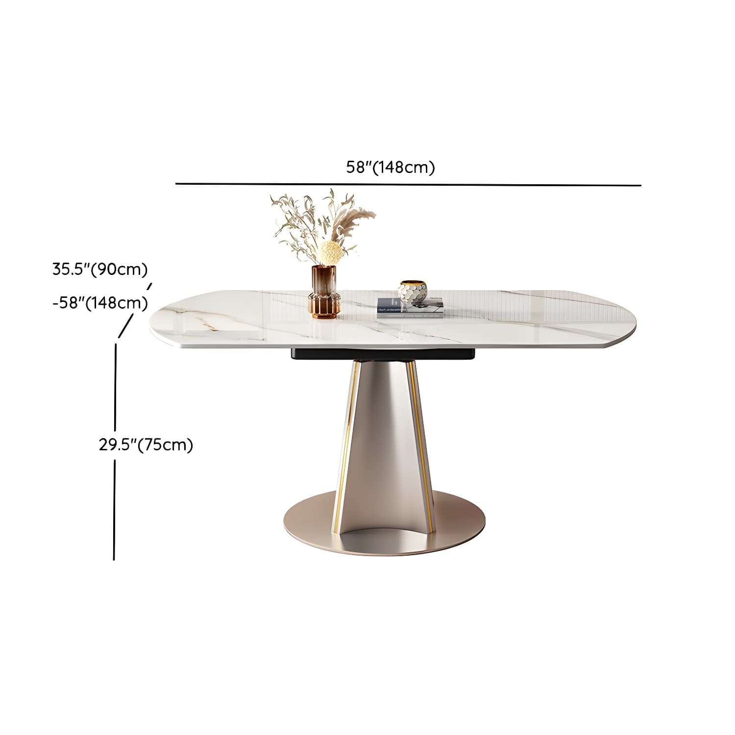 Glam Round Dining Set with Gold Pedestal Base and Self-Storing Leaf - Extension Feature - image 10