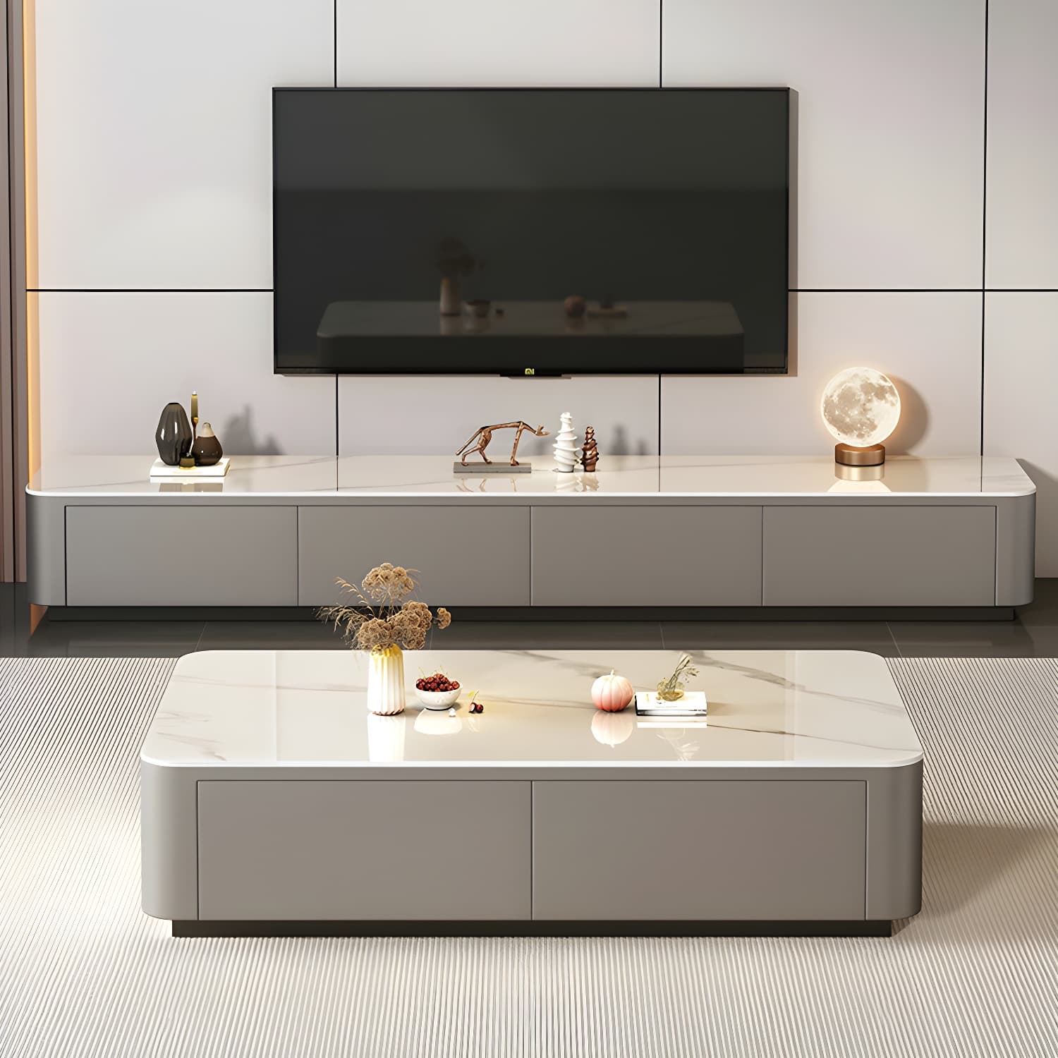 Modern Style Stone Top Steel Base Block Coffee Table with 4 Drawers Rectangular Shape - image 12