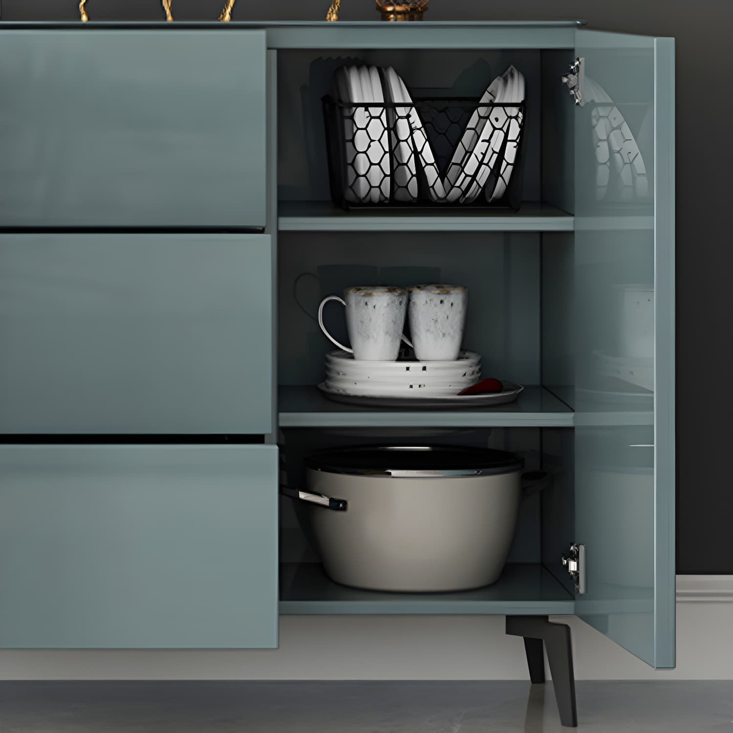 Contemporary Accent Cabinet Square Side Cabinet With Glass Top - image 11