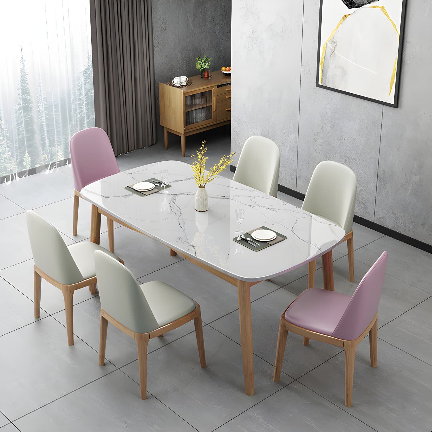 Scandinavian Home Side Chair Solid Back Wood Upholstered Dining Room Chair - image 22