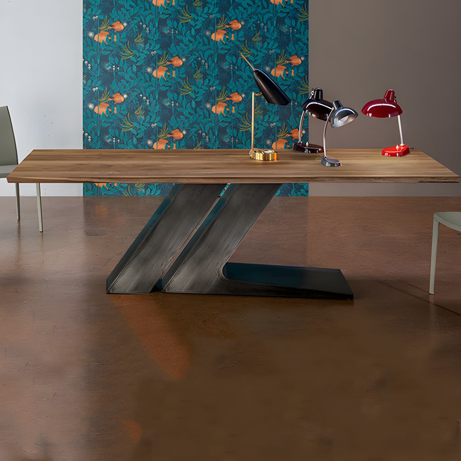 Modern Black Rectangle Wood Top Kitchen & Dining Table with Pedestal Base in Iron - image 6