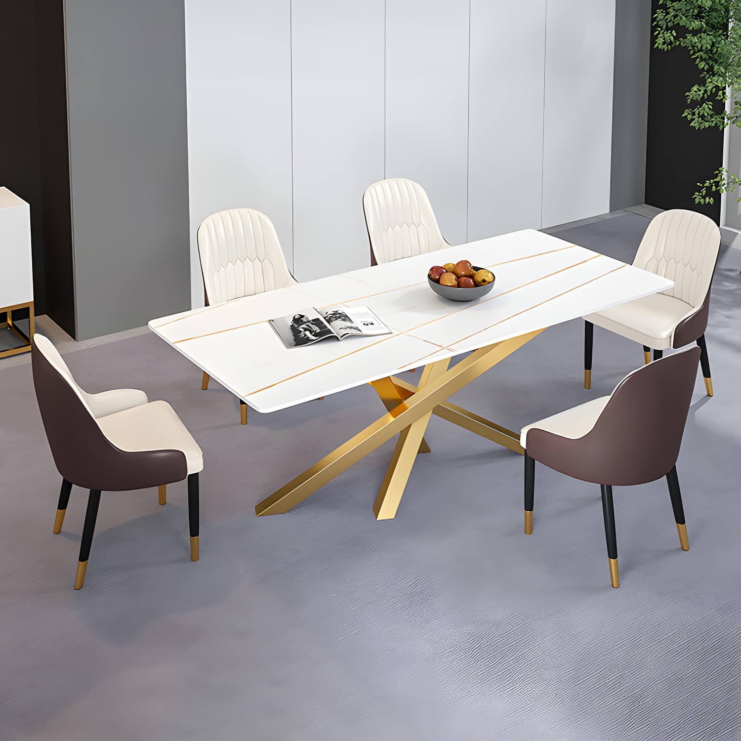 Luxury Sintered Stone Top Dining Table Rectangle Table with Metal Pedestal - image 7